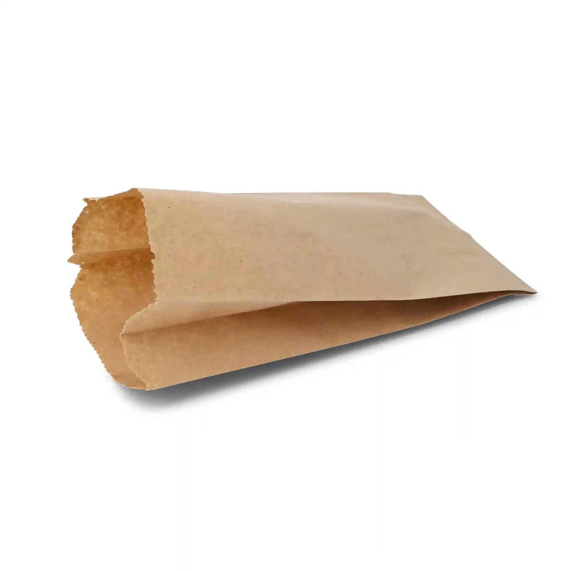 Brown flat paper bag measuring 10 x 5 x 19 cm, made of uncoated paper without a viewing window.