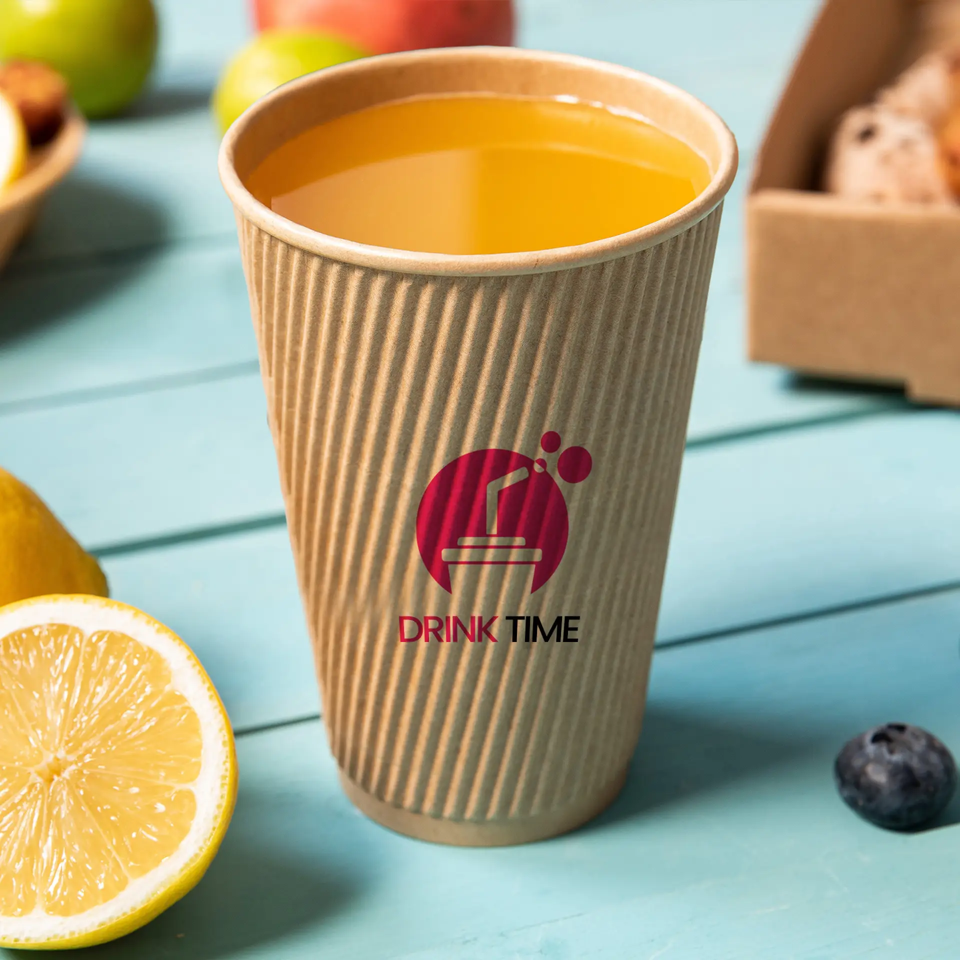 Ribbed cup printed, 400 ml / 16 oz, brown, PE-coated