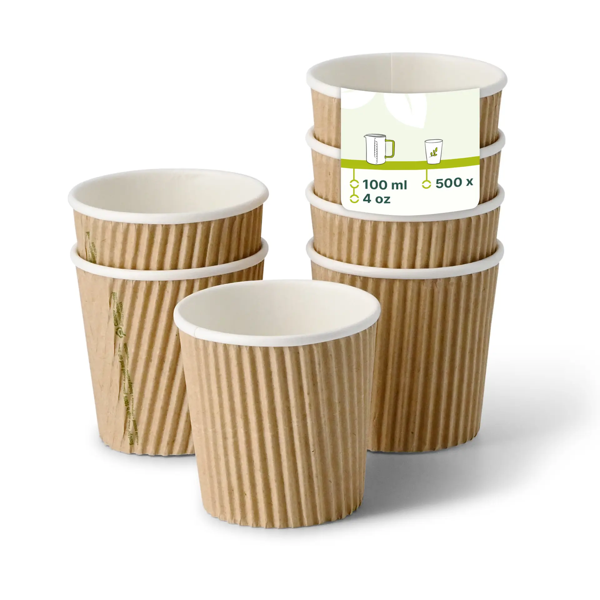 Riffelbecher / Coffee to go Becher 100 ml / 4 oz, Ø 62 mm, braun, innen weiß