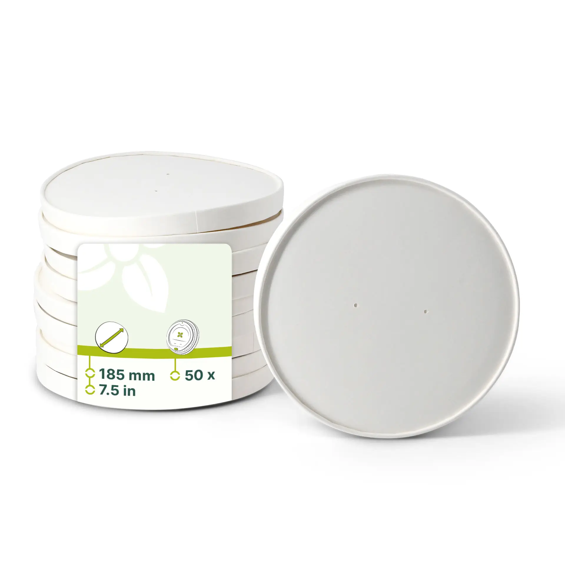 Pappdeckel mit Membran (beschichtet) Ø 185 mm, weiß, rund (für Kartonschalen)