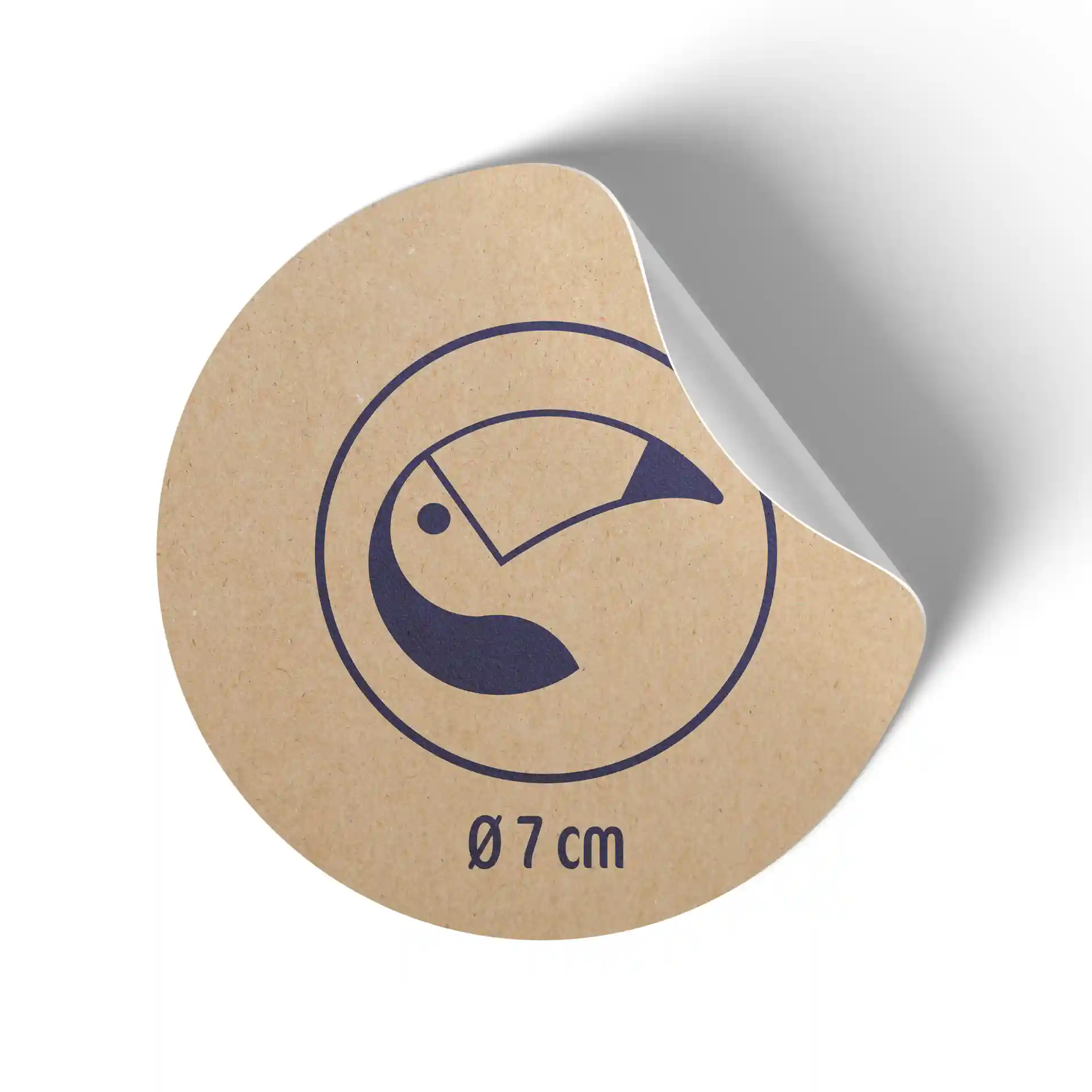 Round brown matte label made of 70g kraft paper, featuring a design and measuring 7 cm in diameter.