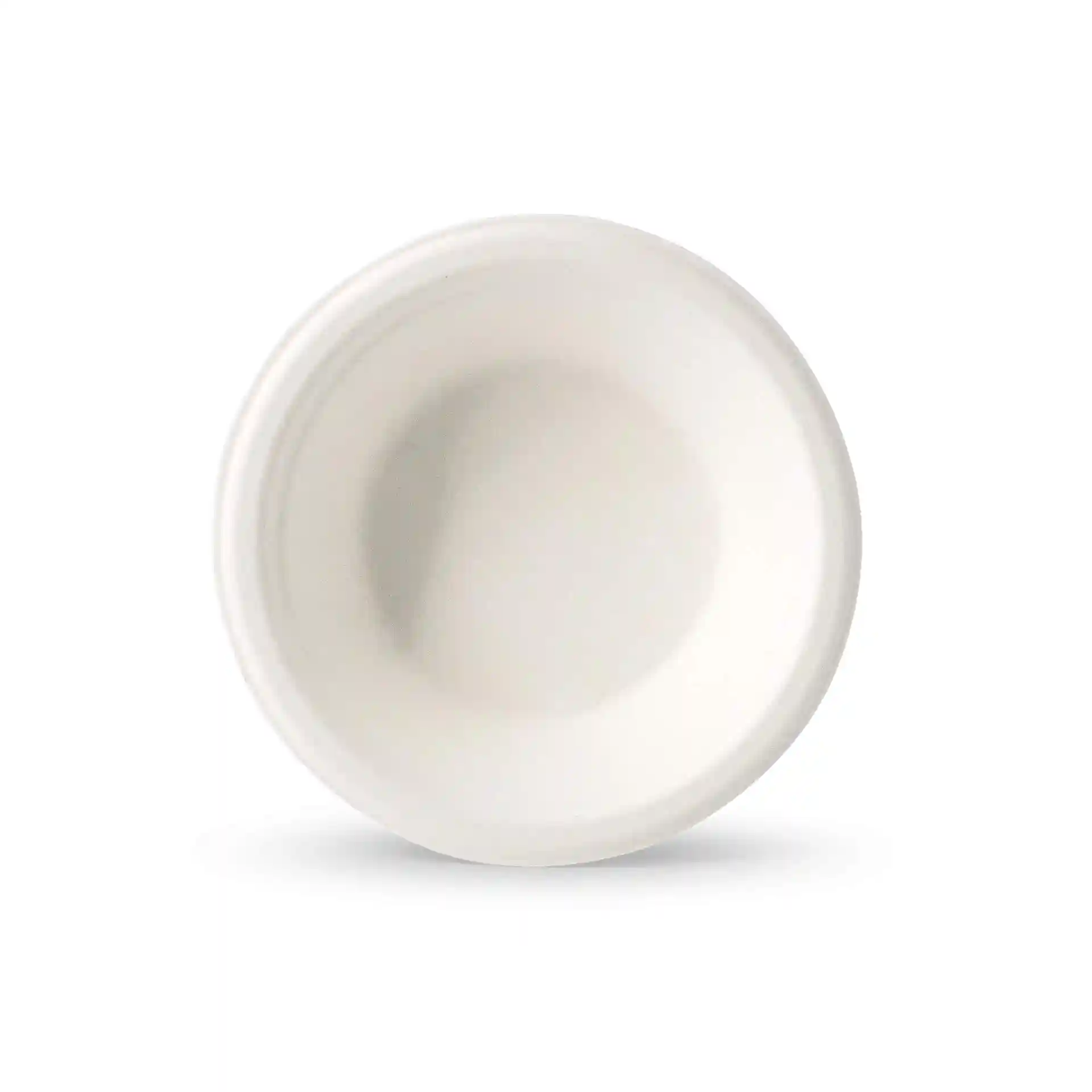 Round white sugarcane bowl with a diameter of 160 mm and a height of 40 mm, shown from above.