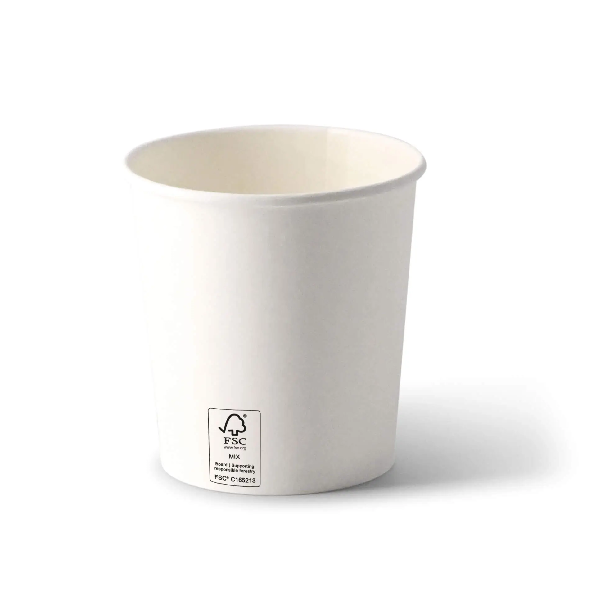 White 16 oz cardboard soup cup for hot and cold foods; PE-coated; designed for on-the-go use.