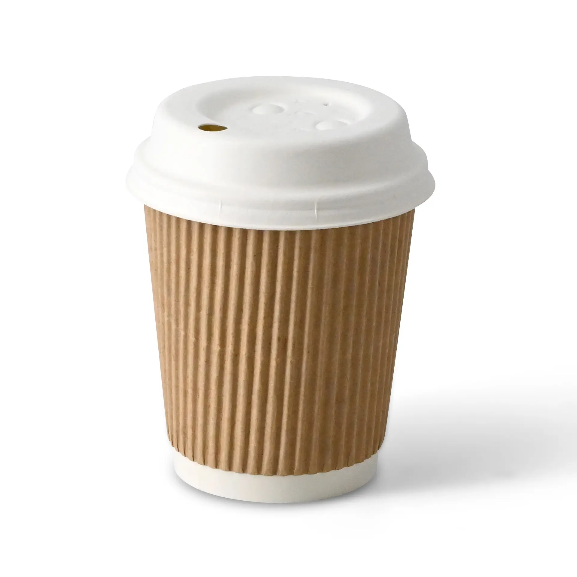 8 oz Ribbed Cup / Coffee to go Cup (PLA-coated) Ø 80 mm, brown / white inside