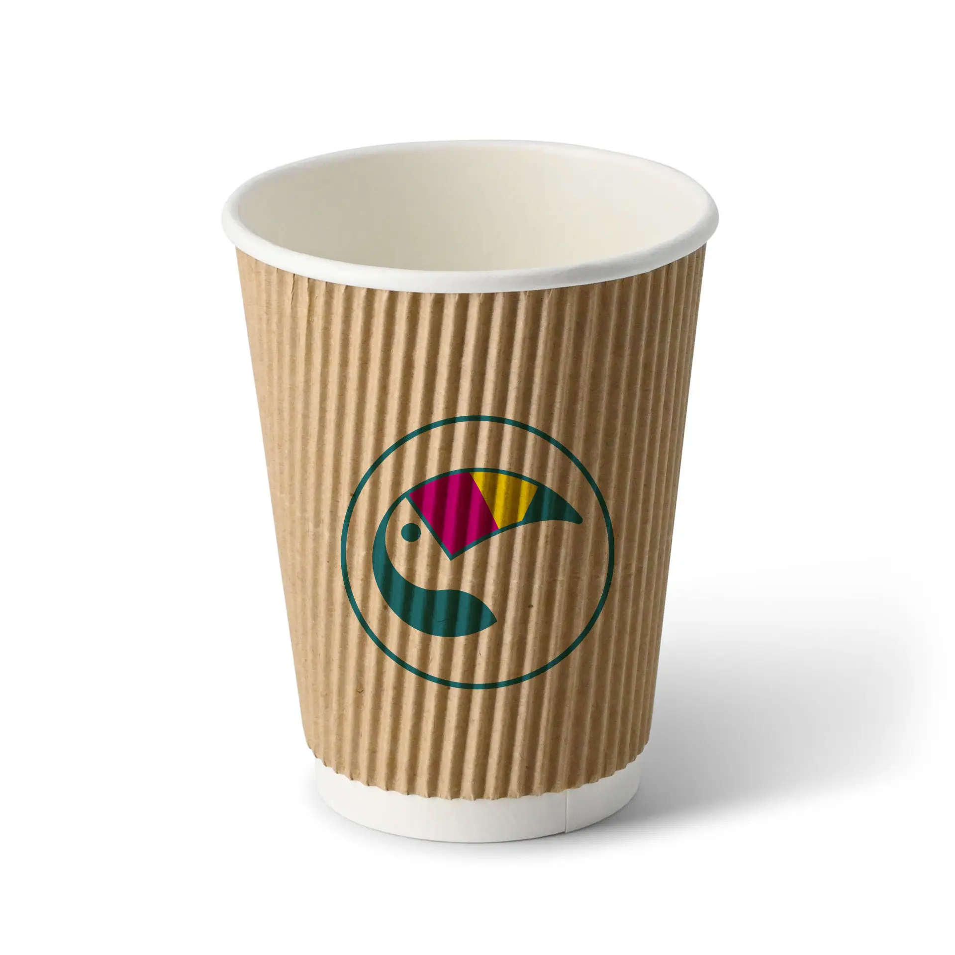 Ribbed cup printed, 250 ml / 10 oz, brown / white, PE-coated