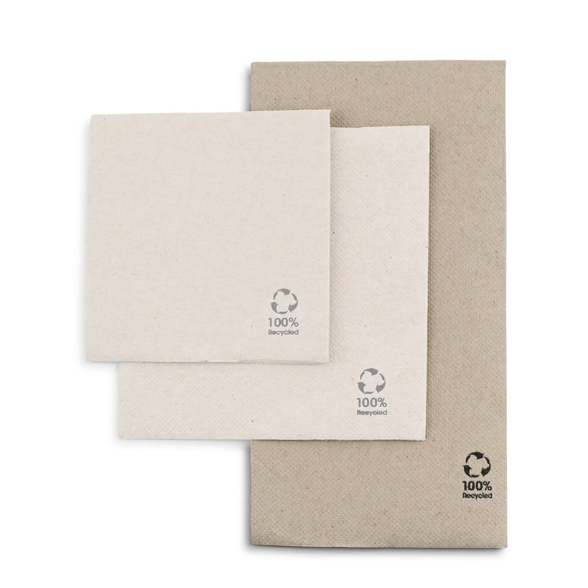 Servietten aus recyceltem Papier (Premium) 40 x 40 cm, 2-lagig, 1/8 Falz, ungebleicht Servietten aus recyceltem Papier (Premium) 40 x 40 cm, 2-lagig, 1/8 Falz, ungebleicht