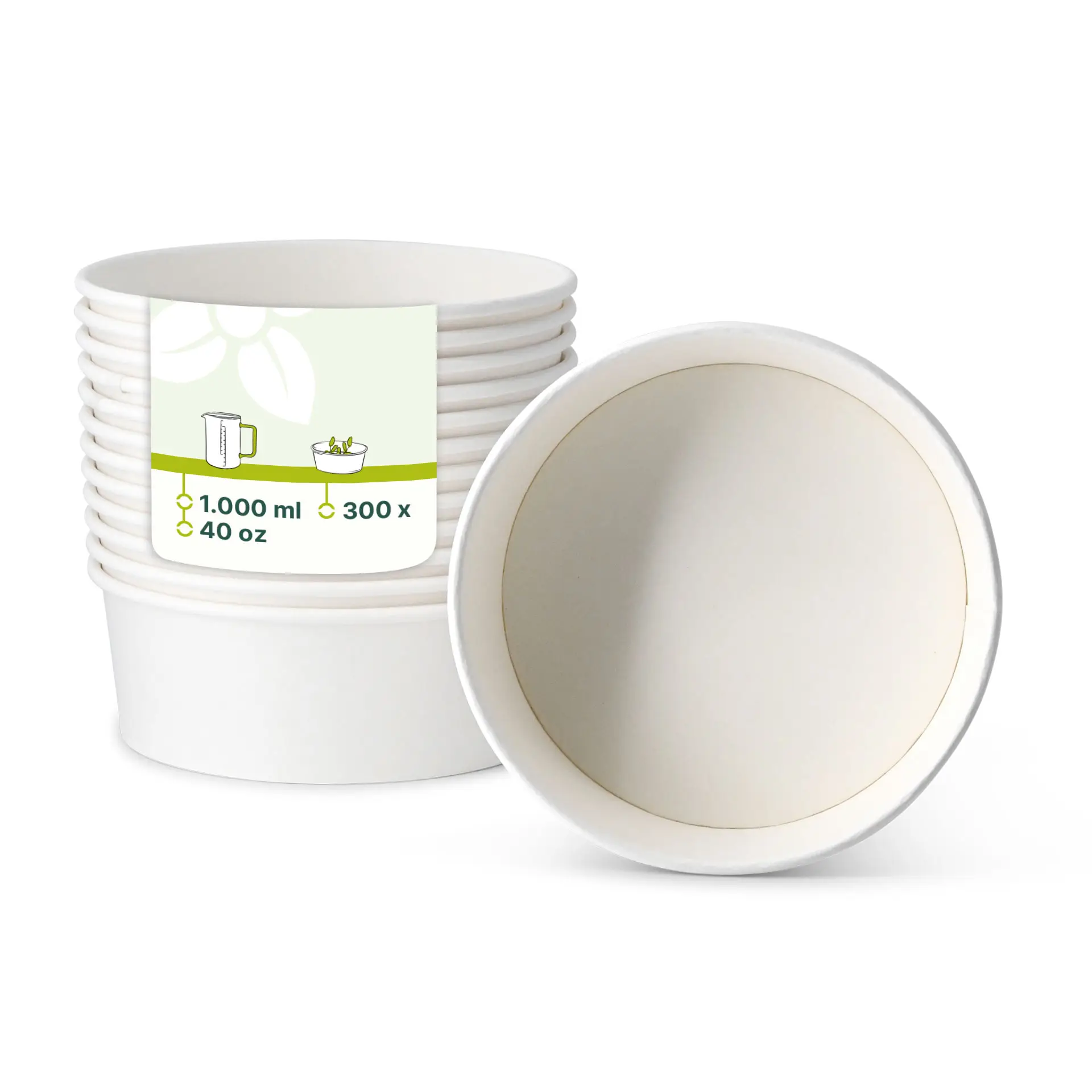 Paper bowls (coated) / Salad bowls 1000 ml, Ø 185 mm, white, round (1300 ml max. volume)