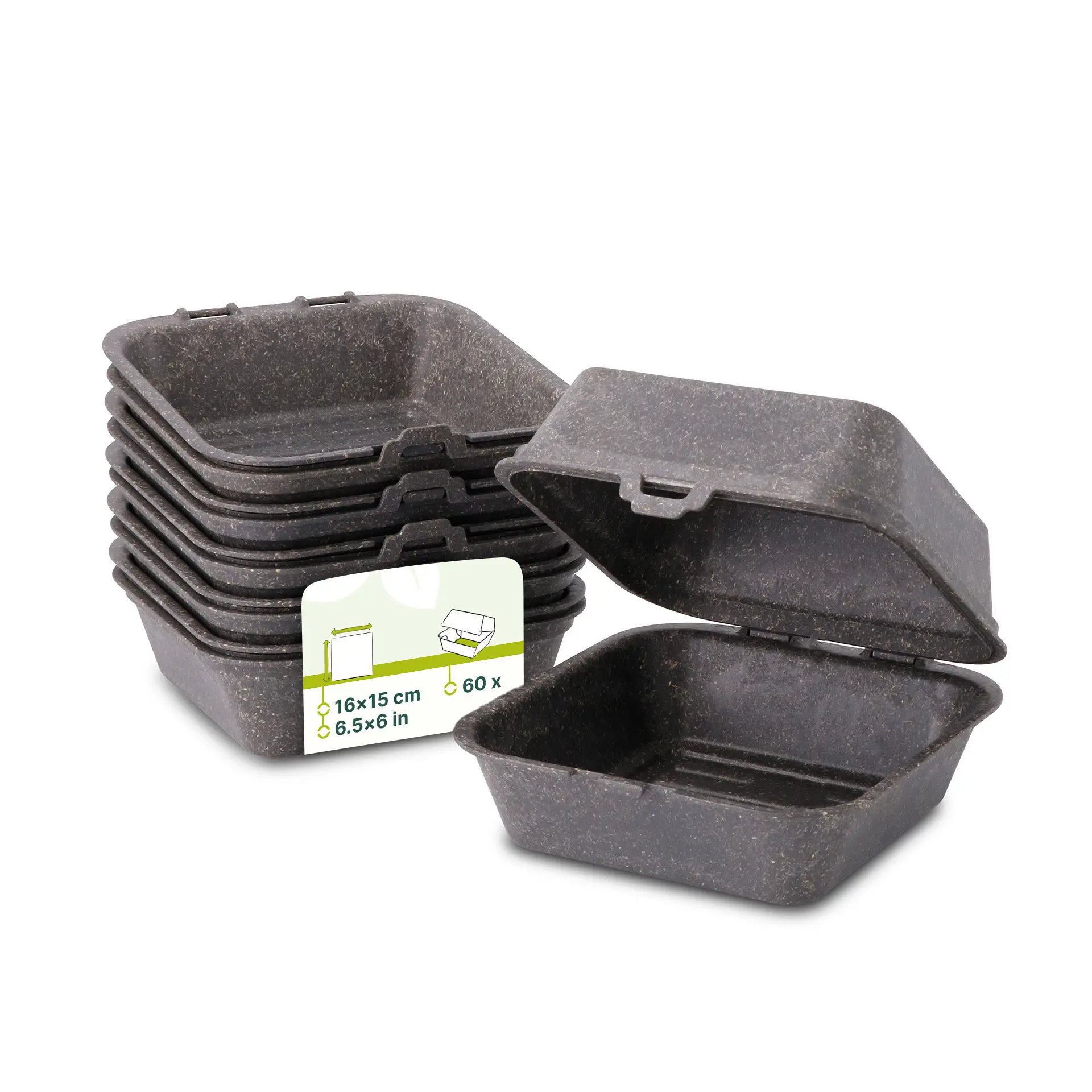 Reusable burger boxes "merways Box" 16 x 15 x 8.5 cm, pepper / grey Reusable burger boxes "merways Box" 16 x 15 x 8.5 cm, pepper / grey