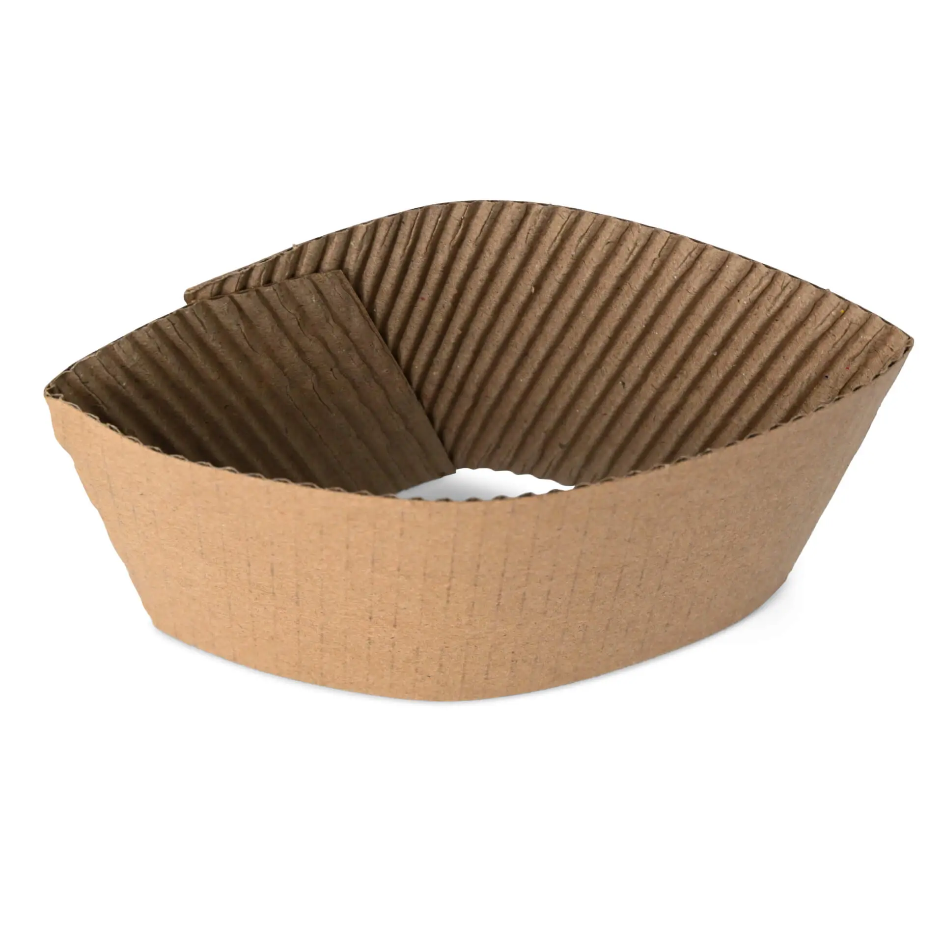Brauner Kartonbecher-Sleeve für 300, 400 und 500 ml Papierbecher, mit gerippter Textur.