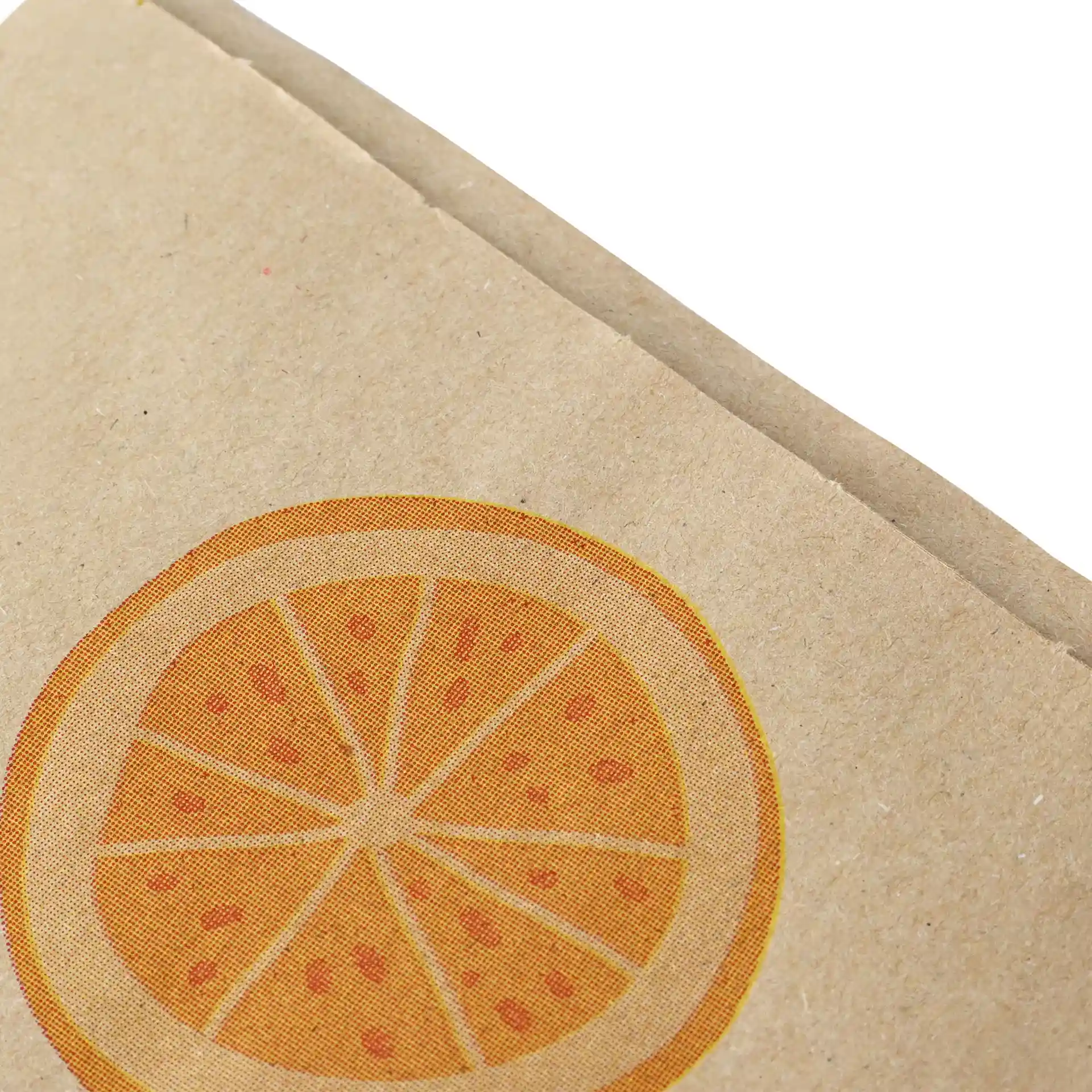 Brown paper cone with an illustration of a sliced orange on the surface.