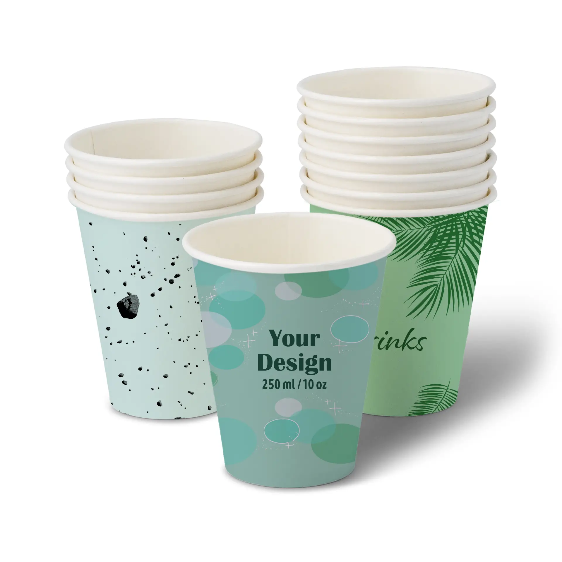 Paper cups with logo (single-wall), 250 ml / 10 oz, white, water-based barrier