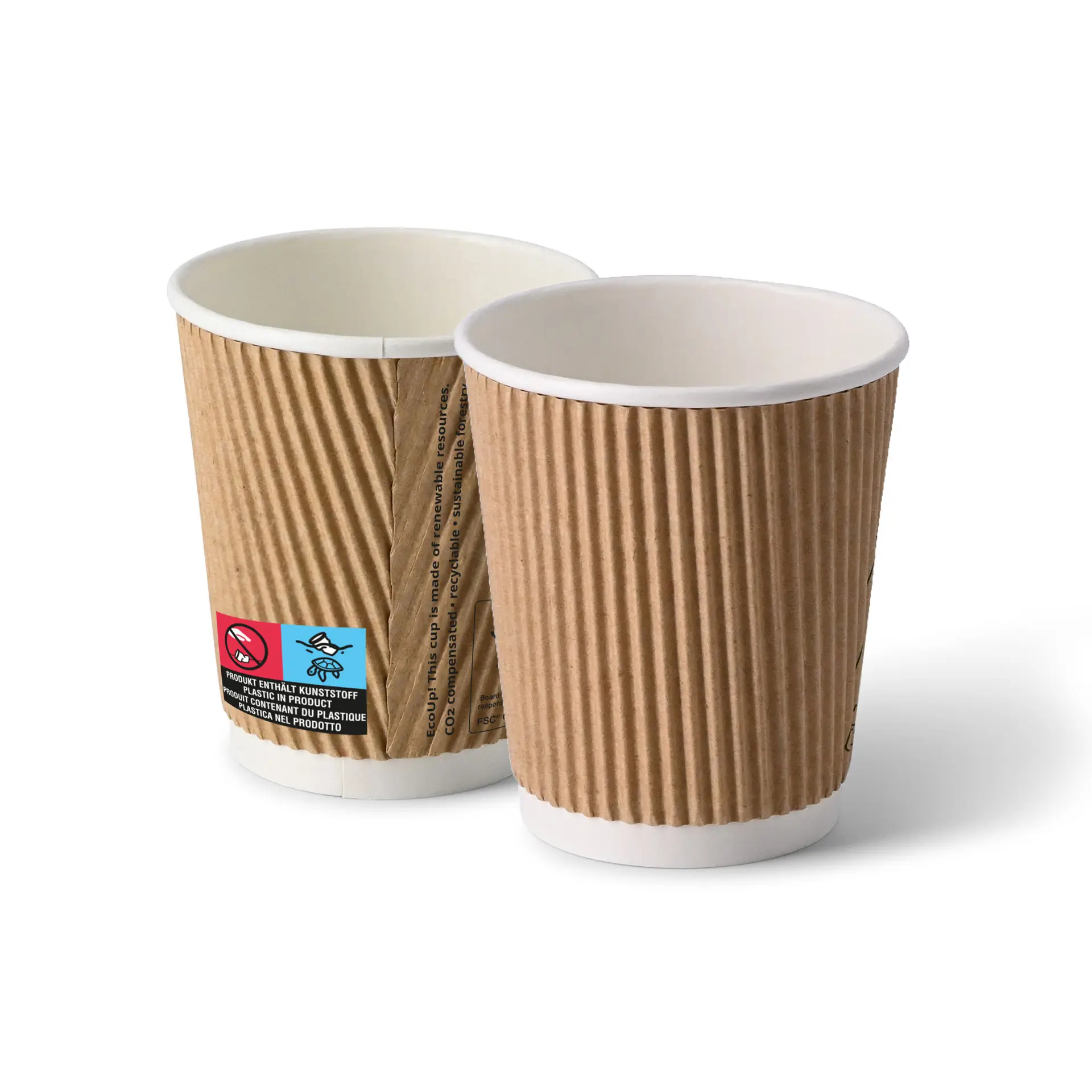 Riffelbecher (beschichtet) / Coffee to go Becher 200 ml / 8 oz, Ø 80 mm, braun, innen weiß