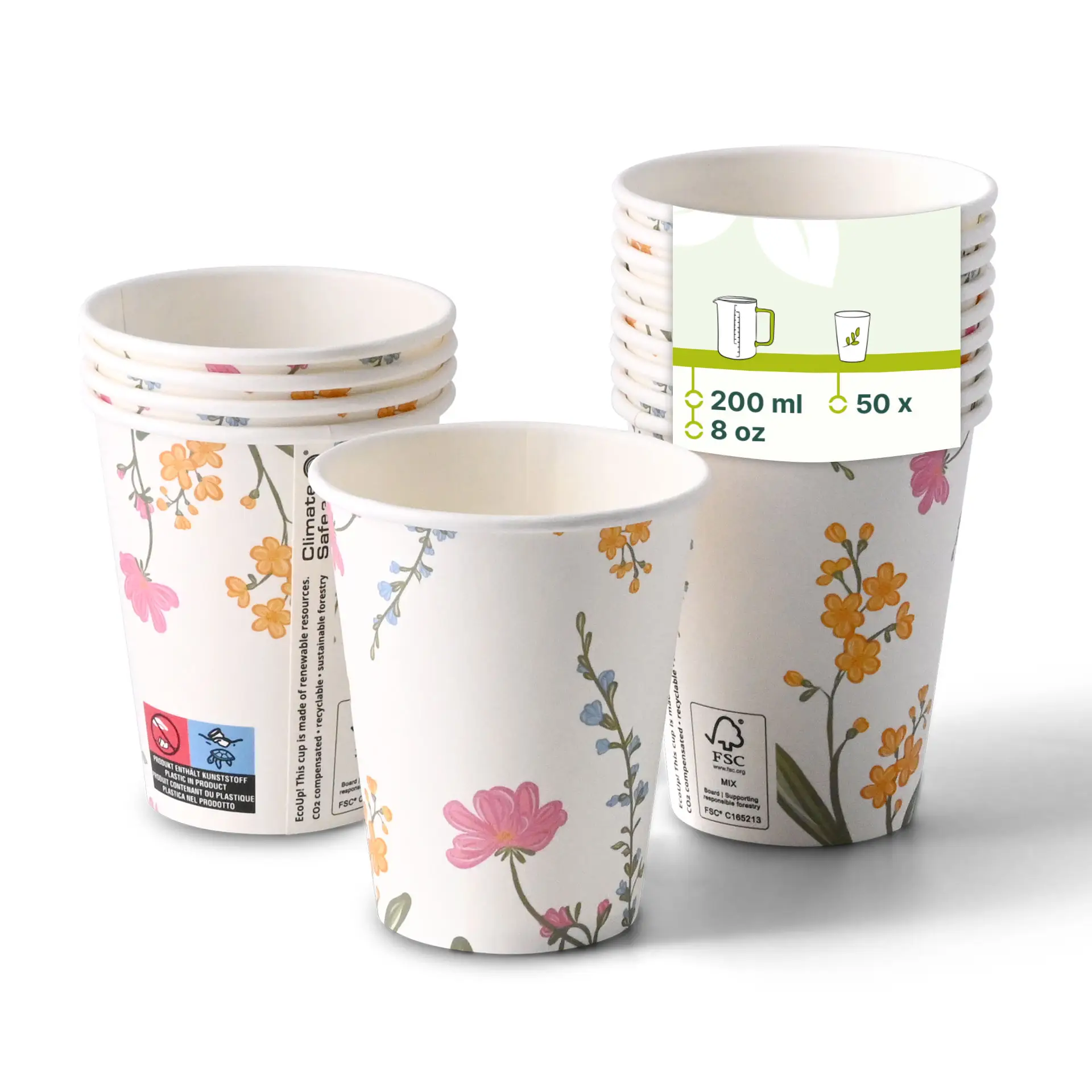 8 oz Paper cup printed with "Spring" (coated), Ø 80 mm, white