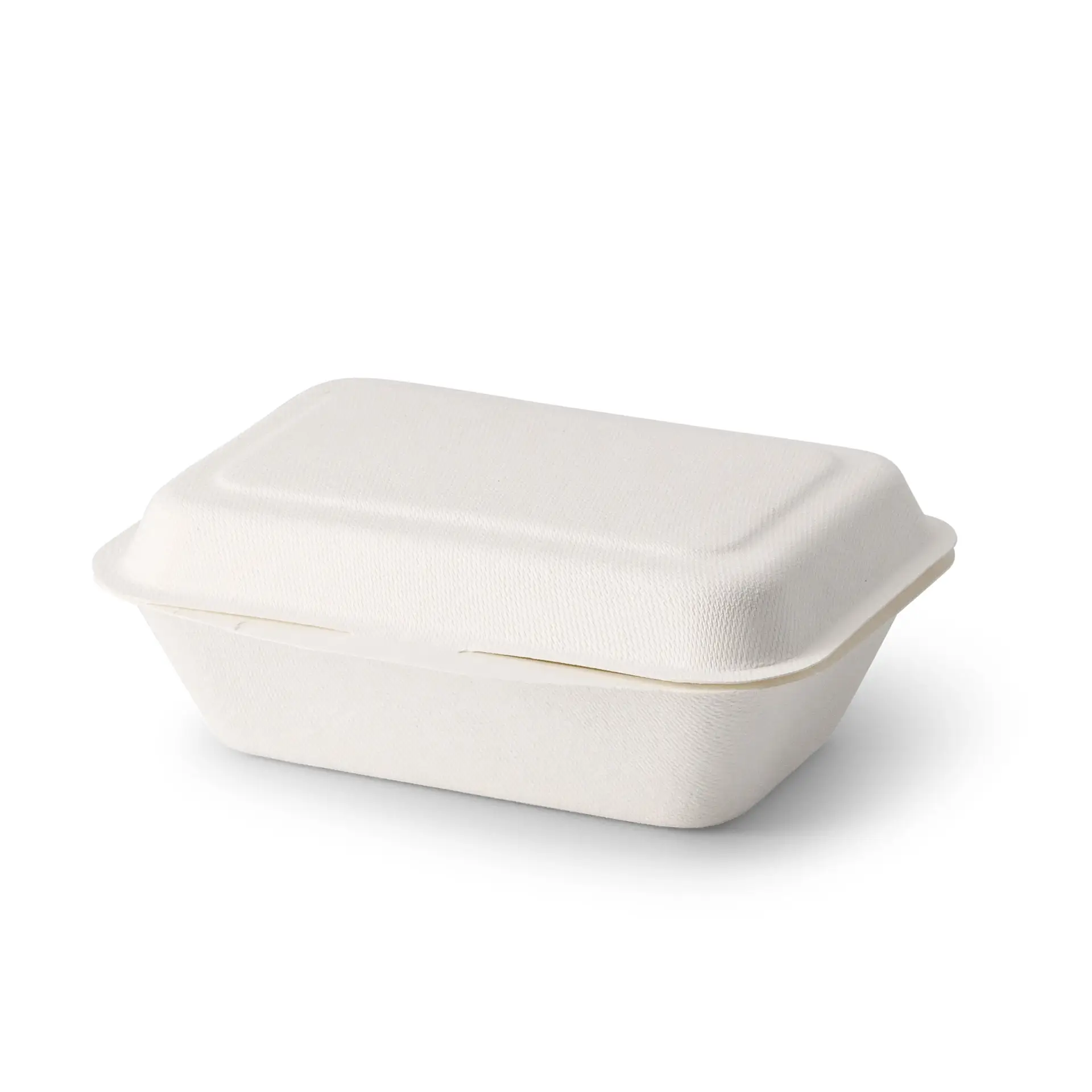 Sugarcane food containers 18.5 x 13 x 6.5 cm, hinged-lid, rectangular