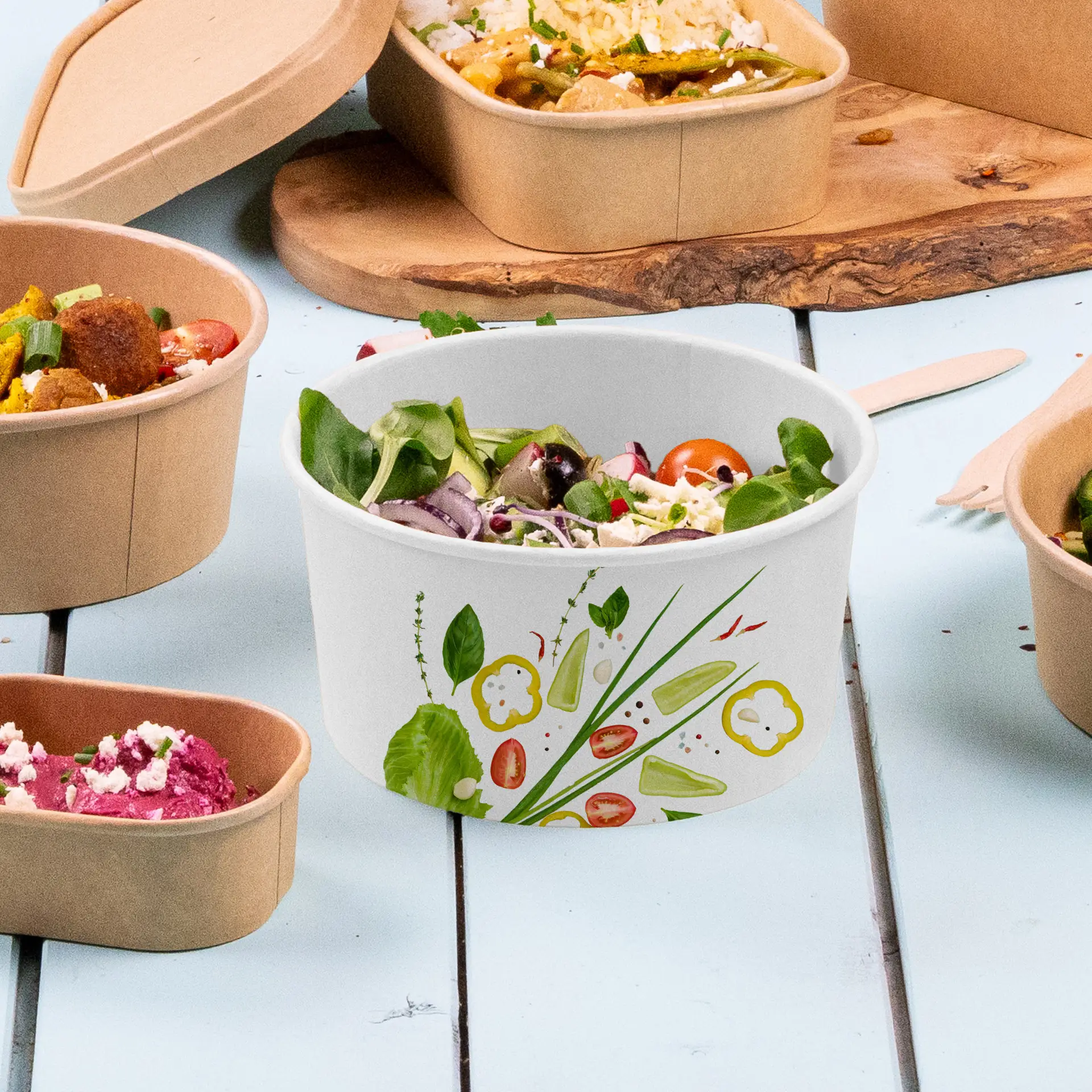 Custom salad bowls / Printed bowls, 800 ml, Ø 150 mm, white, PLA-coated