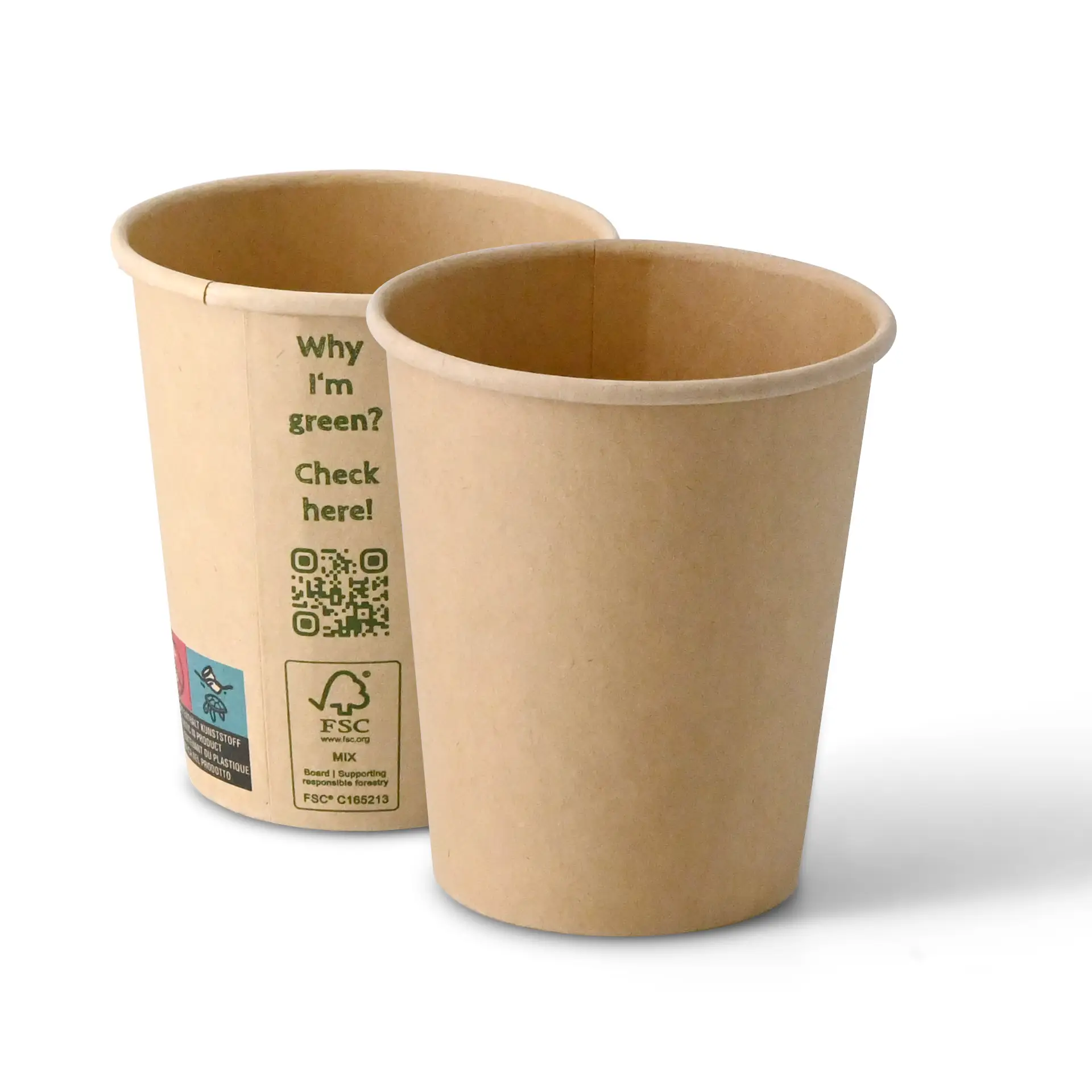Paper cup 200 ml / 8 oz, Ø 80 mm, single wall, brown, PLA-coated