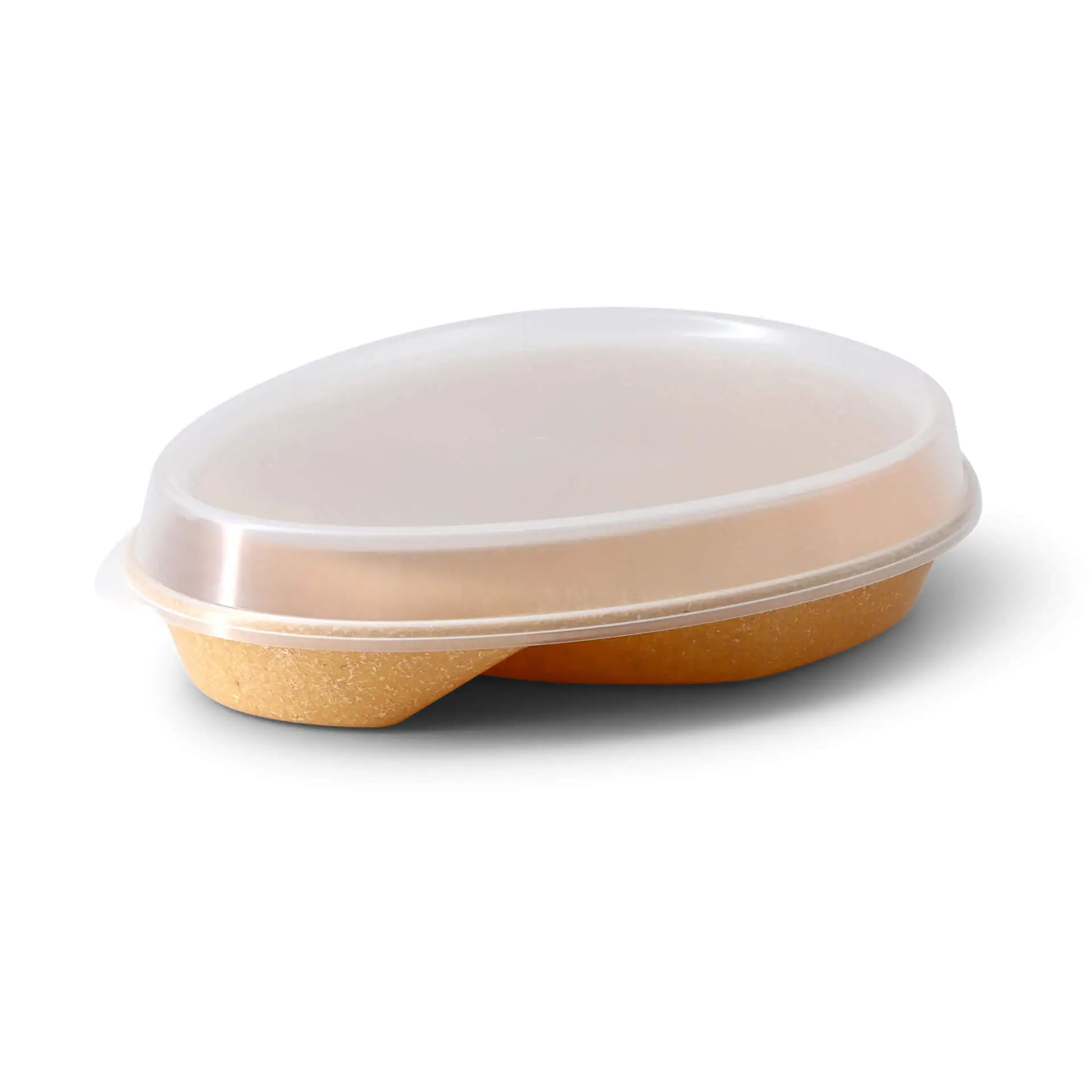 | 2 FÜR 1 | Mehrweg Menüteller "merways Plate" 27,5 x 20 x 3,5 cm, 2 Kammern, tropfenförmig, Karamell / braun