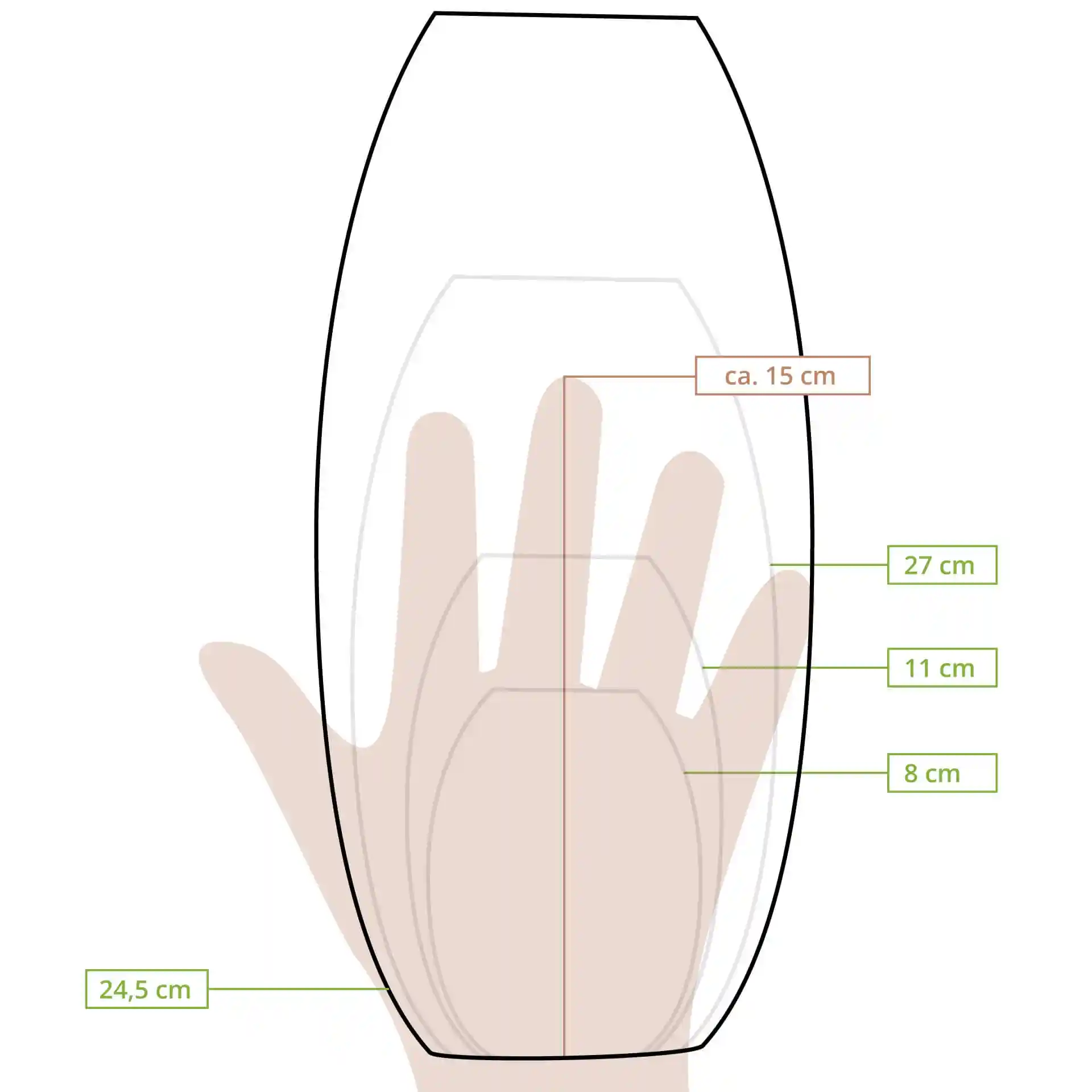 Schematic drawing of a wooden boat shape with dimension lines indicating height, length, and width measurements.