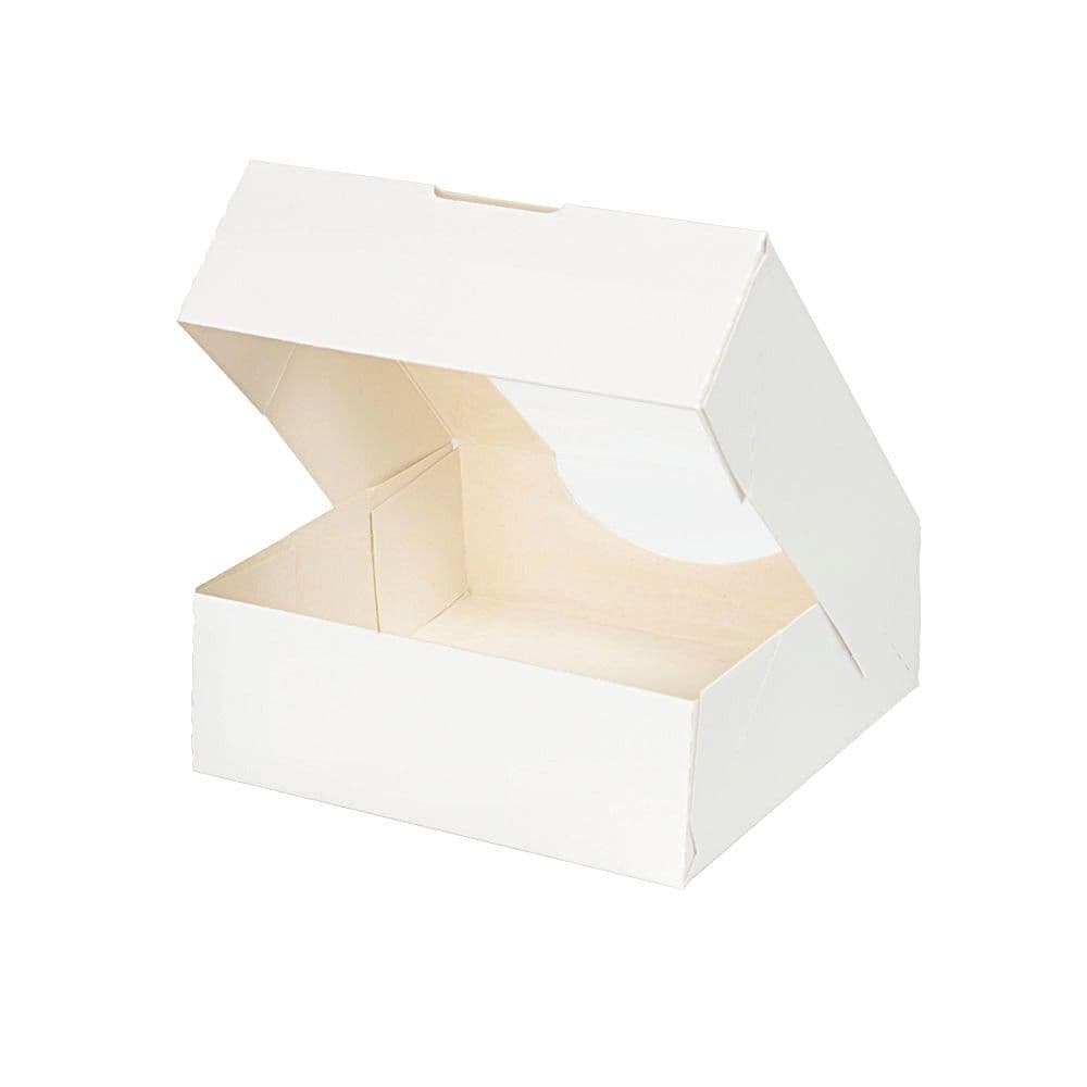 Karton-Sichtfenster-Schachteln 12 x 12 x 4 cm, 600 ml, PLA-Folie, weiß, faltbar