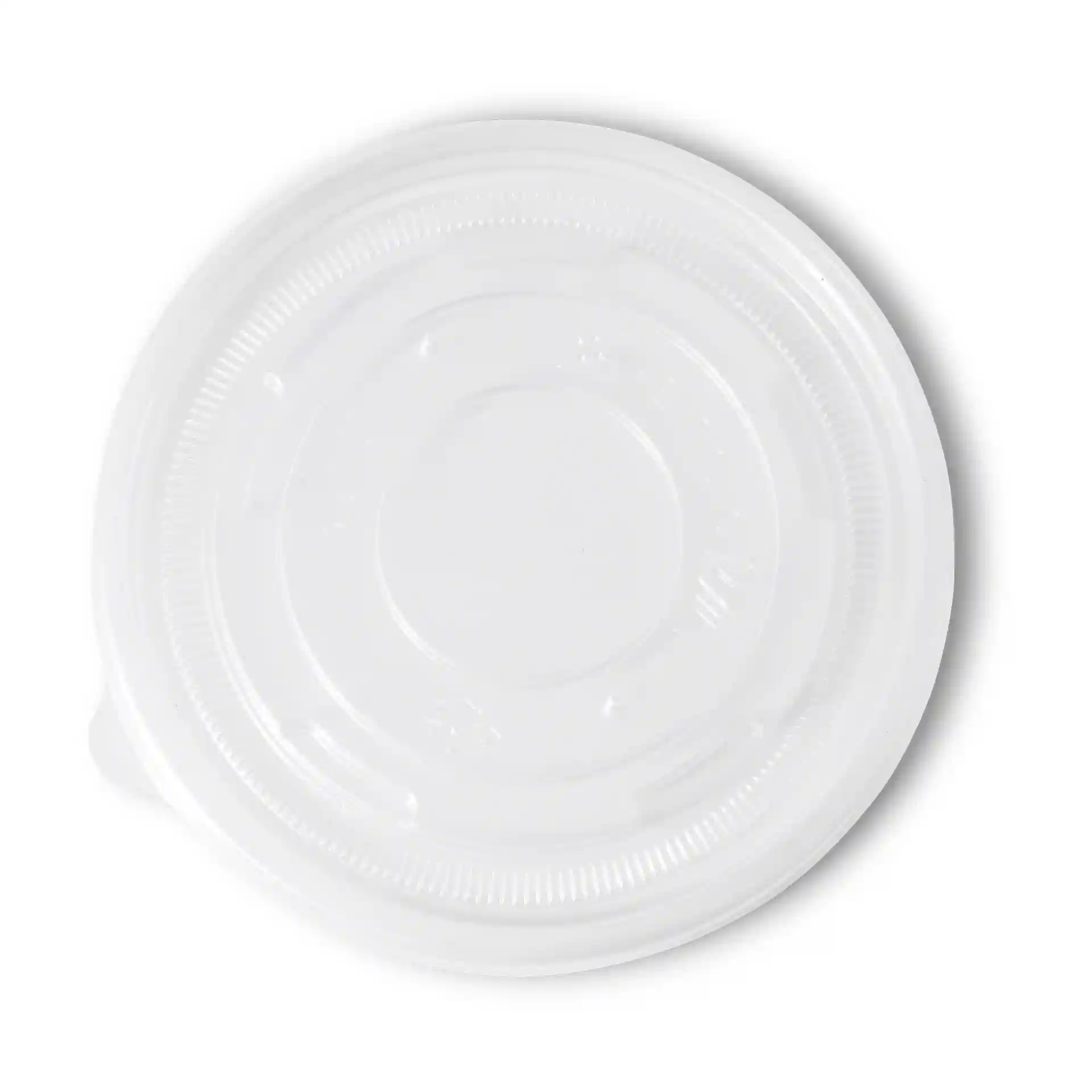 Transparent round flat lid with a diameter of 115 mm, designed for universal cups.