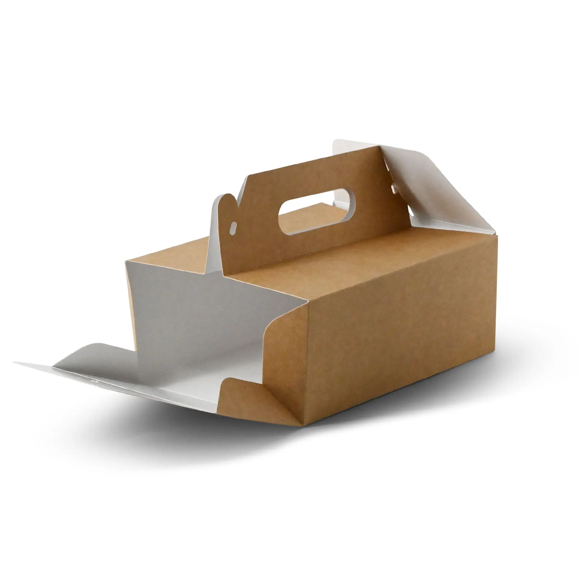 Kuchenbox aus Pappe mit Griff M, 21 x 16 x 9 cm, braun, faltbar