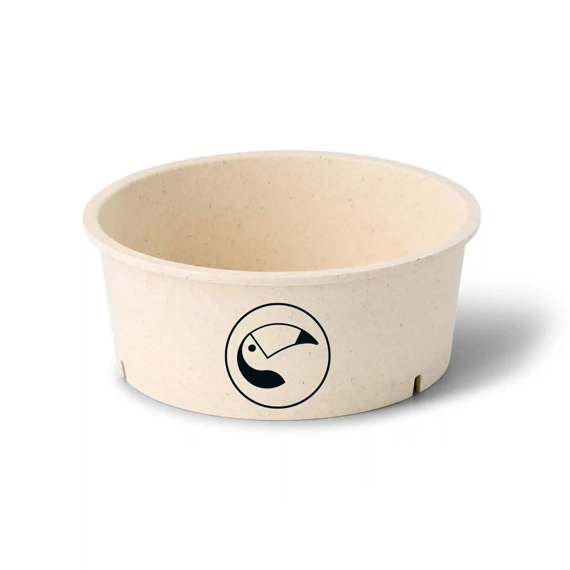 Round cream-white reusable bowl with a printed logo, 650 ml capacity, and a diameter of 150 mm.