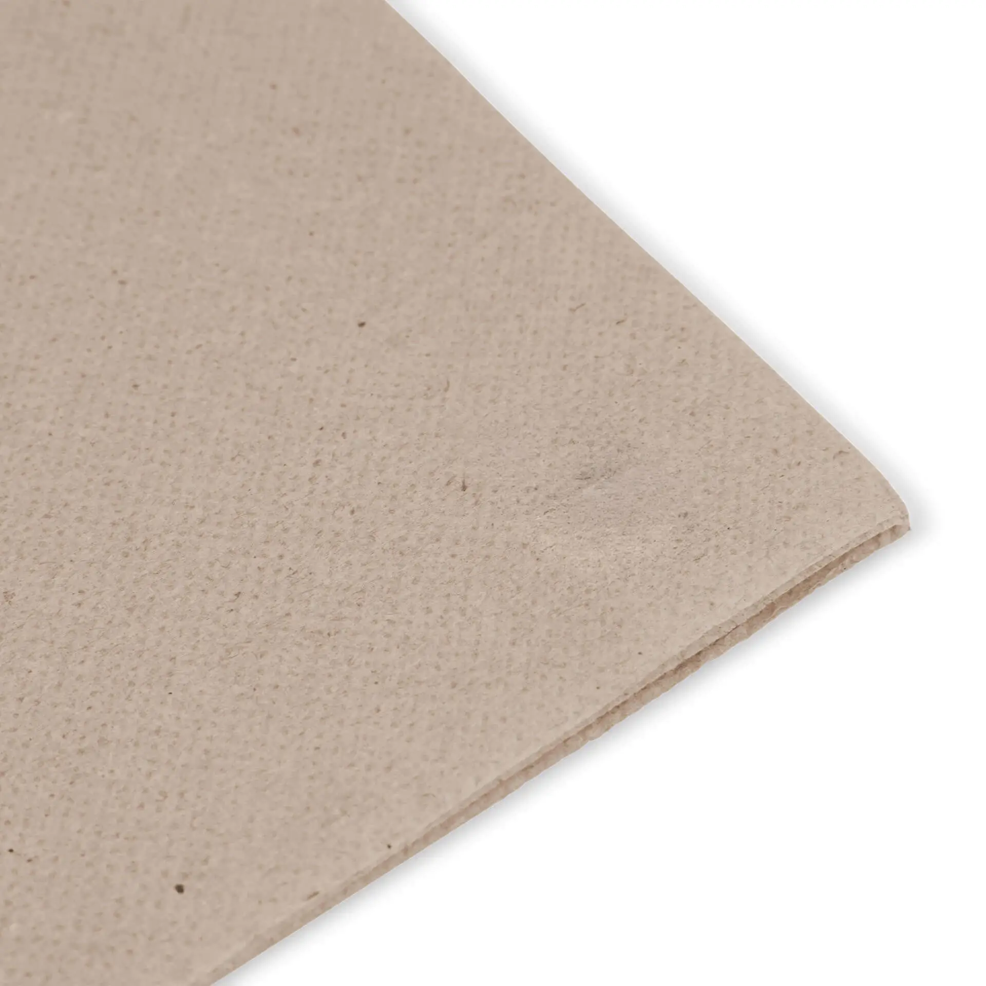 Bild einer quadratischen, ungebleichten, recycelten Papierserviette mit Symbol und Text, der 100% recycelt anzeigt.