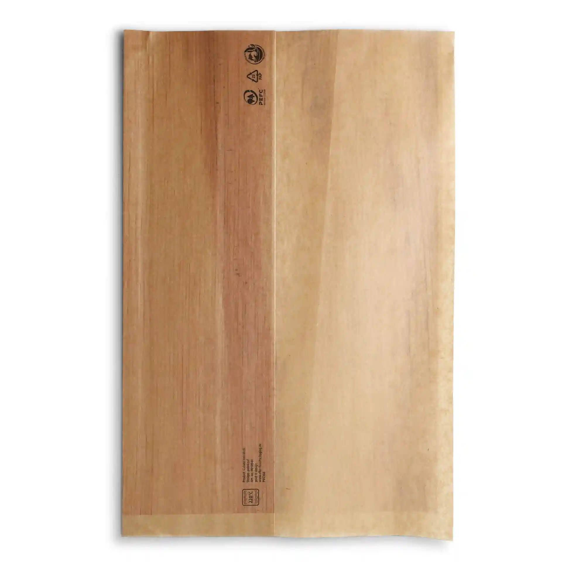 Braune Kraft-Burritotasche, vorgefaltet, 19,5 x 30 cm, aus Papier ohne Beschichtung.