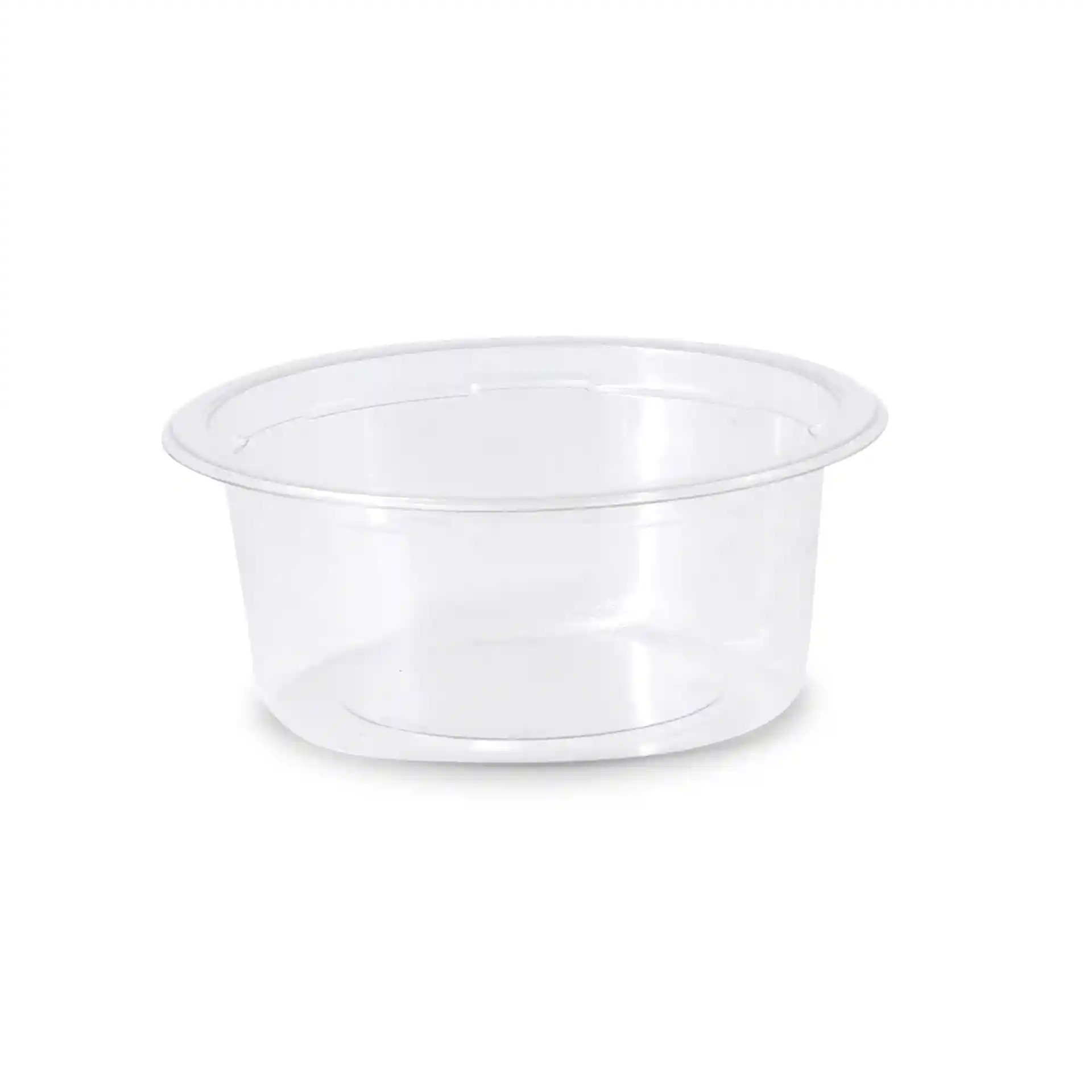Transparenter runder Deli-Behälter mit einem Durchmesser von 123 mm und einer Höhe von 60 mm, fasst 325 ml.