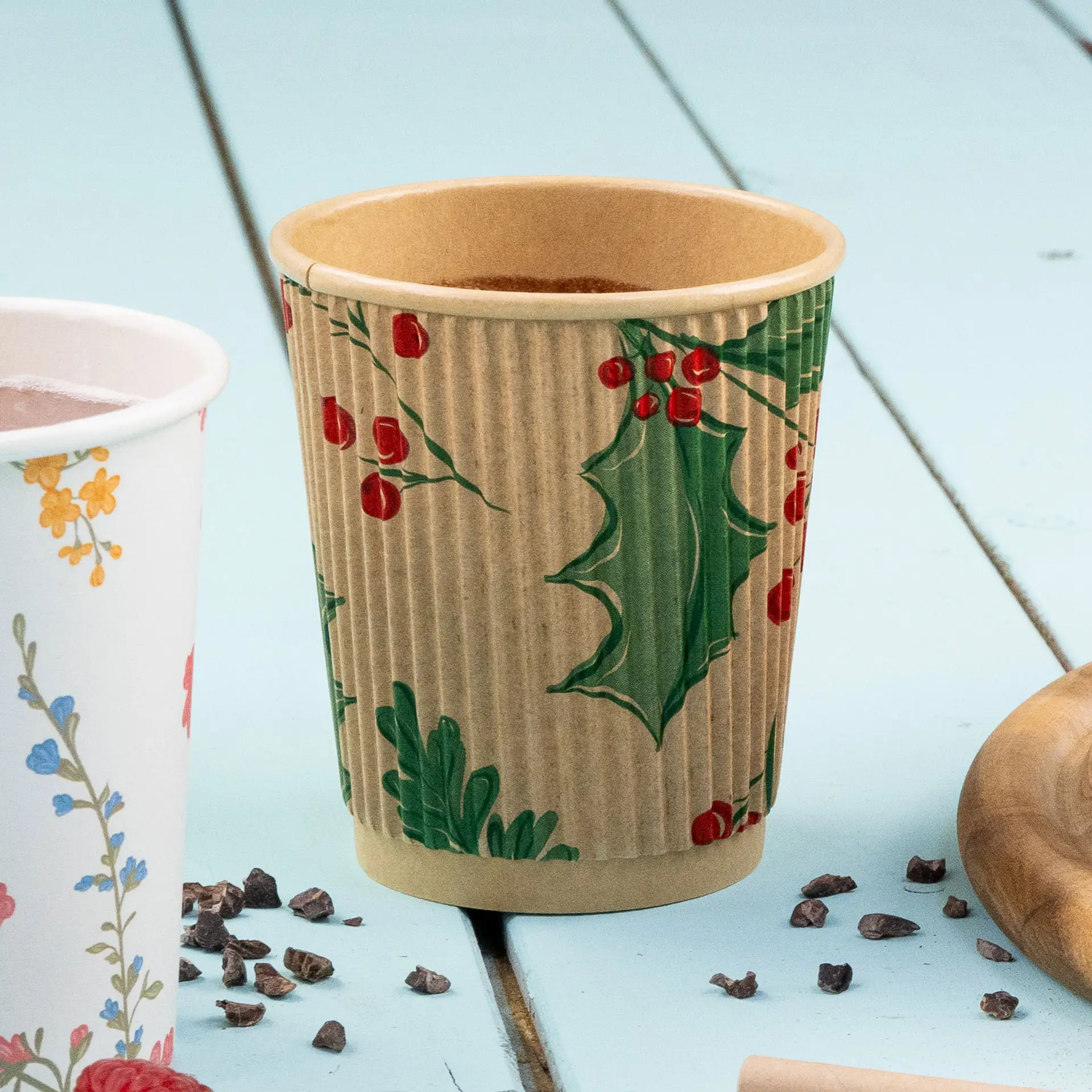 Riffelbecher bedruckt, 200 ml / 8 oz, braun, PLA-beschichtet