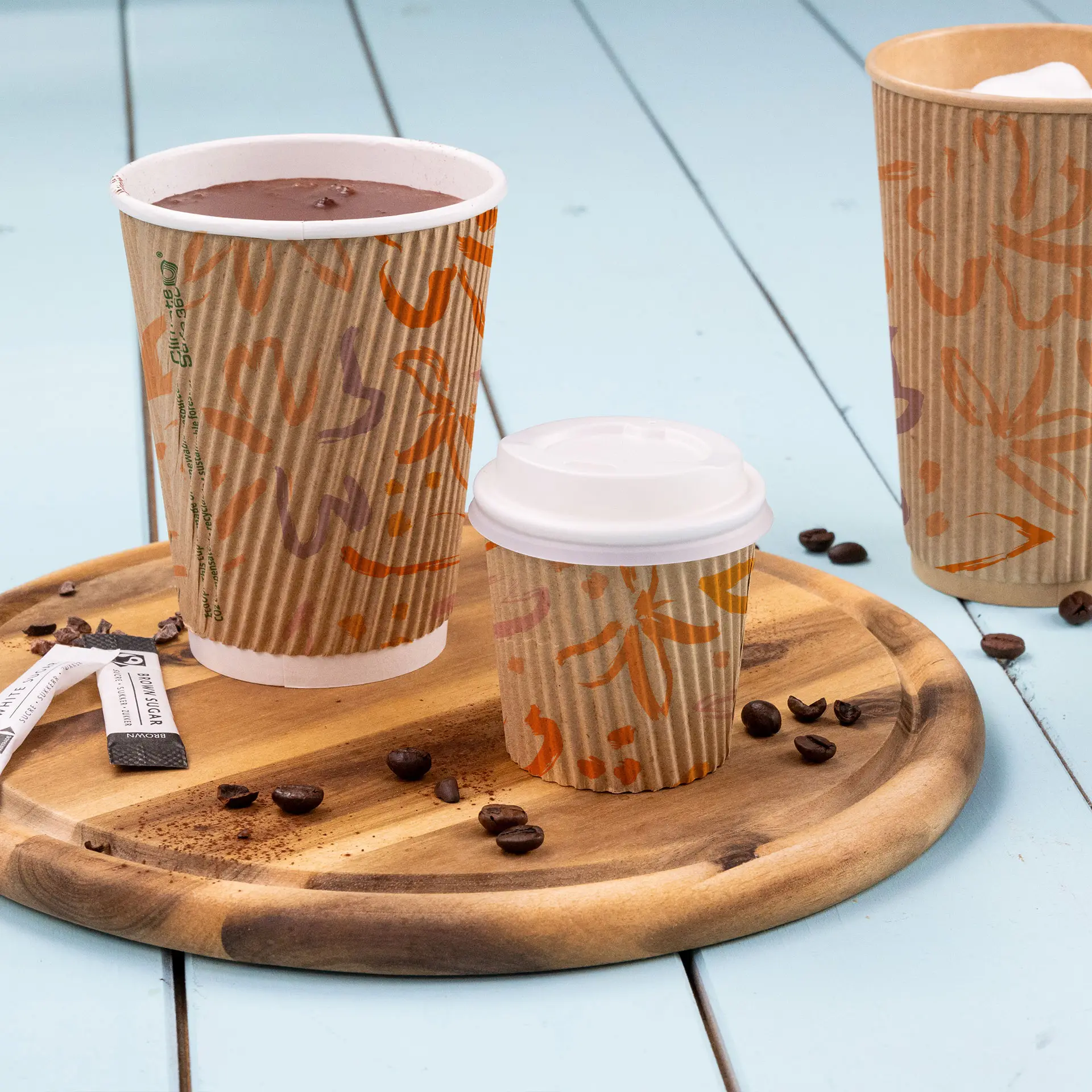 Riffelbecher bedruckt, 100 ml / 4 oz, braun, PLA-beschichtet
