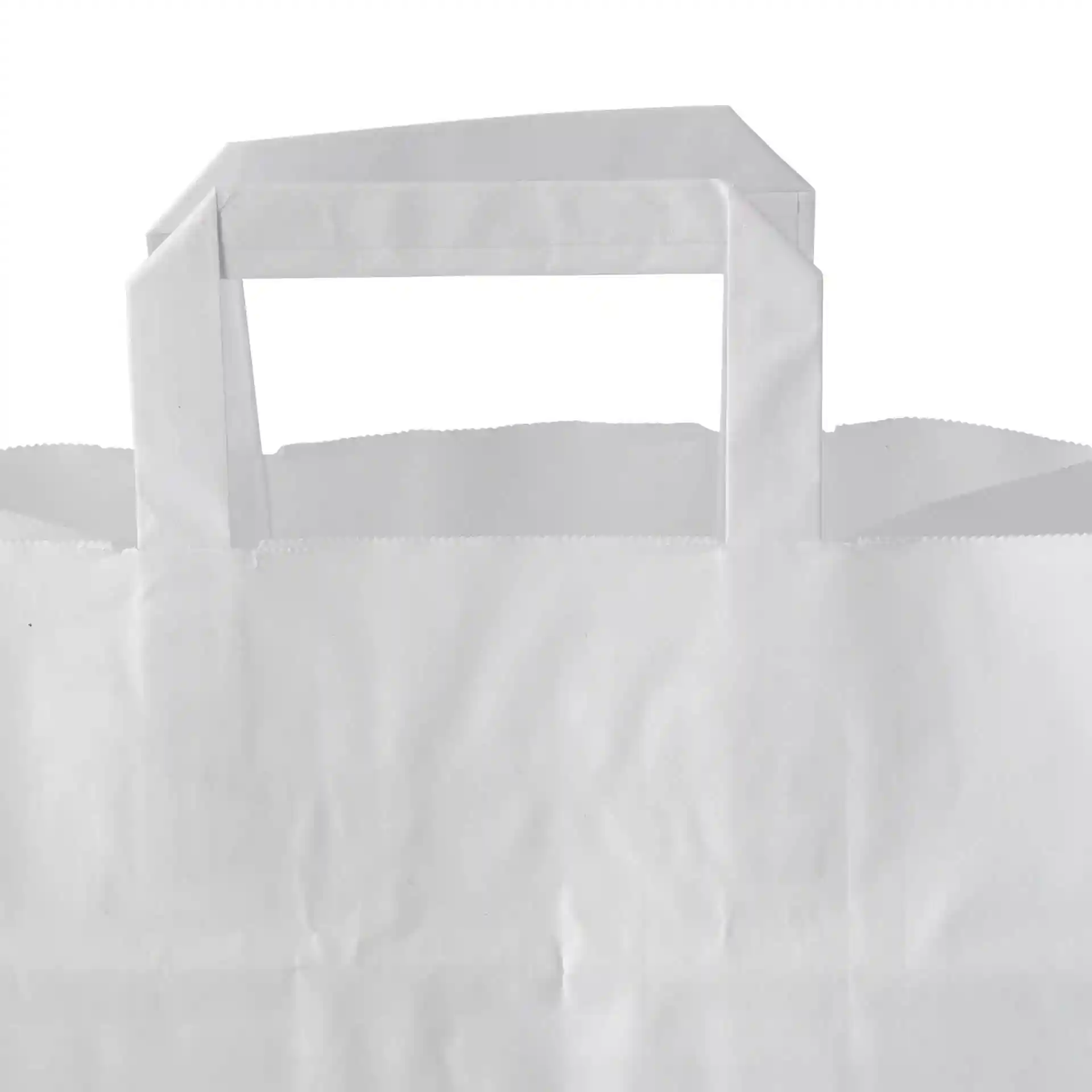 White kraft paper carrier bag with a wide base and two handles, dimensions 26 x 17 x 25 cm.