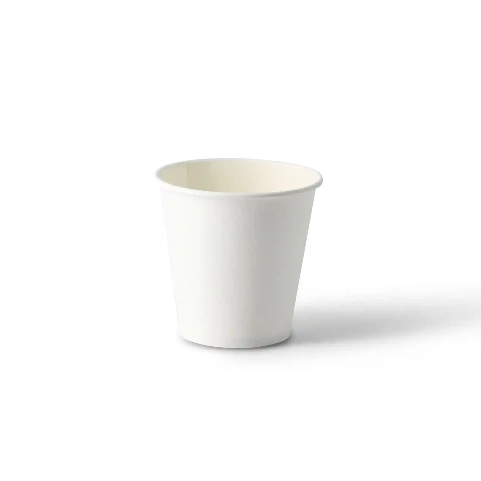 White paper cup with a tapered design, shown on a plain background.