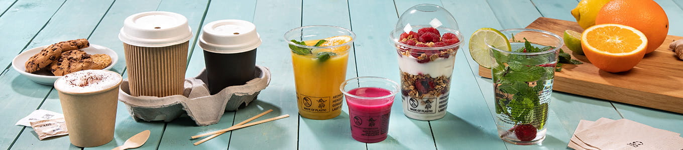 Bio-Becher für Events und Take away banner-becher