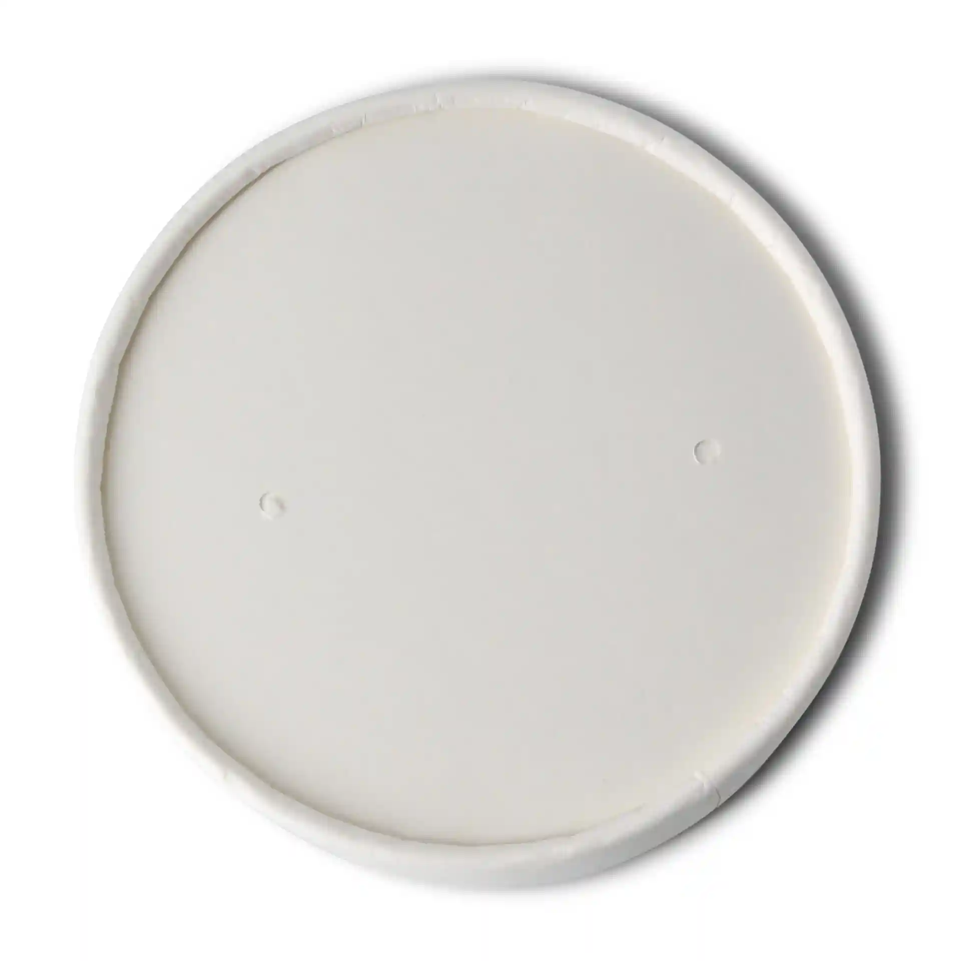 Runder weißer Kartonmembrandeckel mit einem Durchmesser von 90 mm, mit zwei kleinen Löchern auf der Oberfläche.
