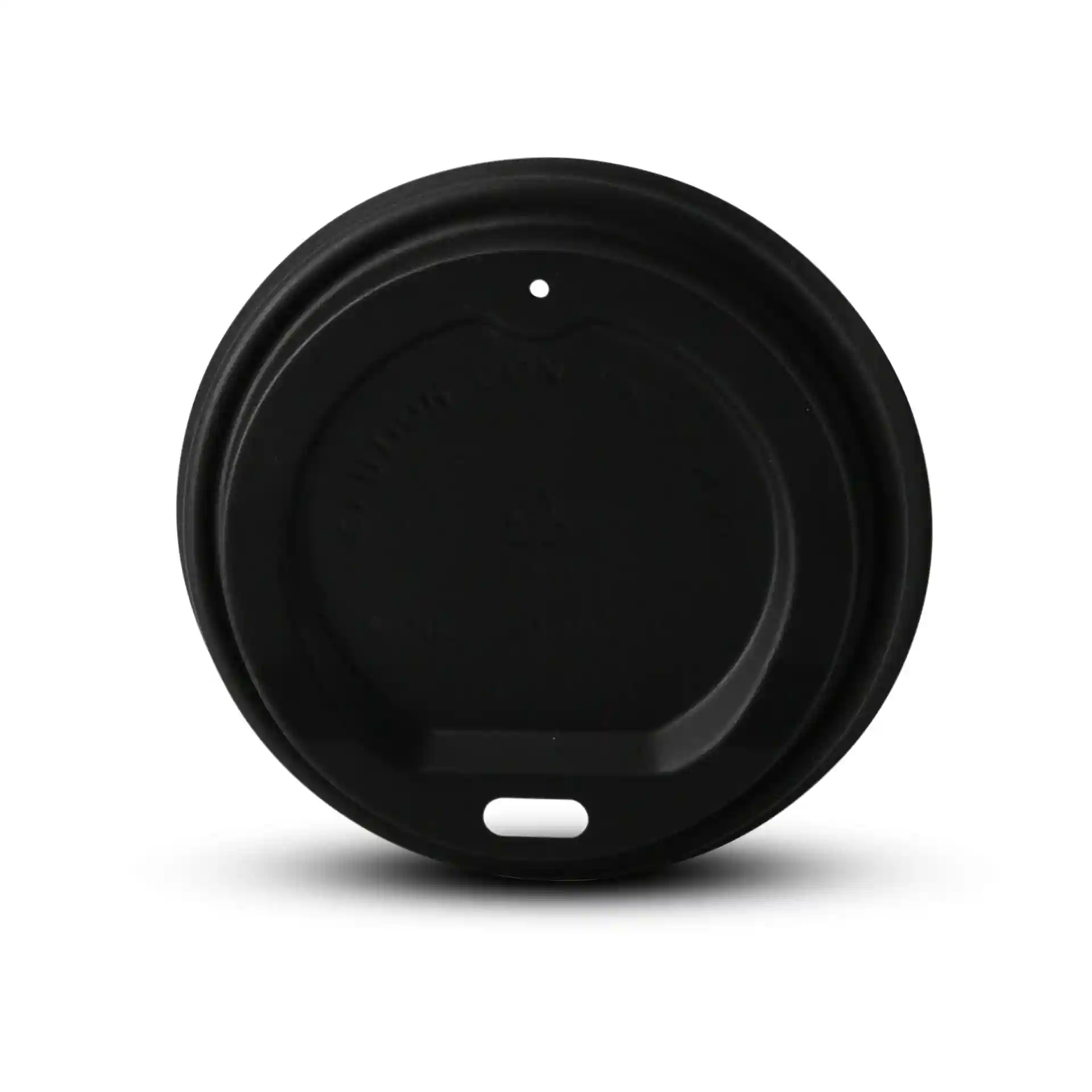 Black round PS lid with a drinking hole, measuring 80 mm in diameter and 17.5 mm in height.