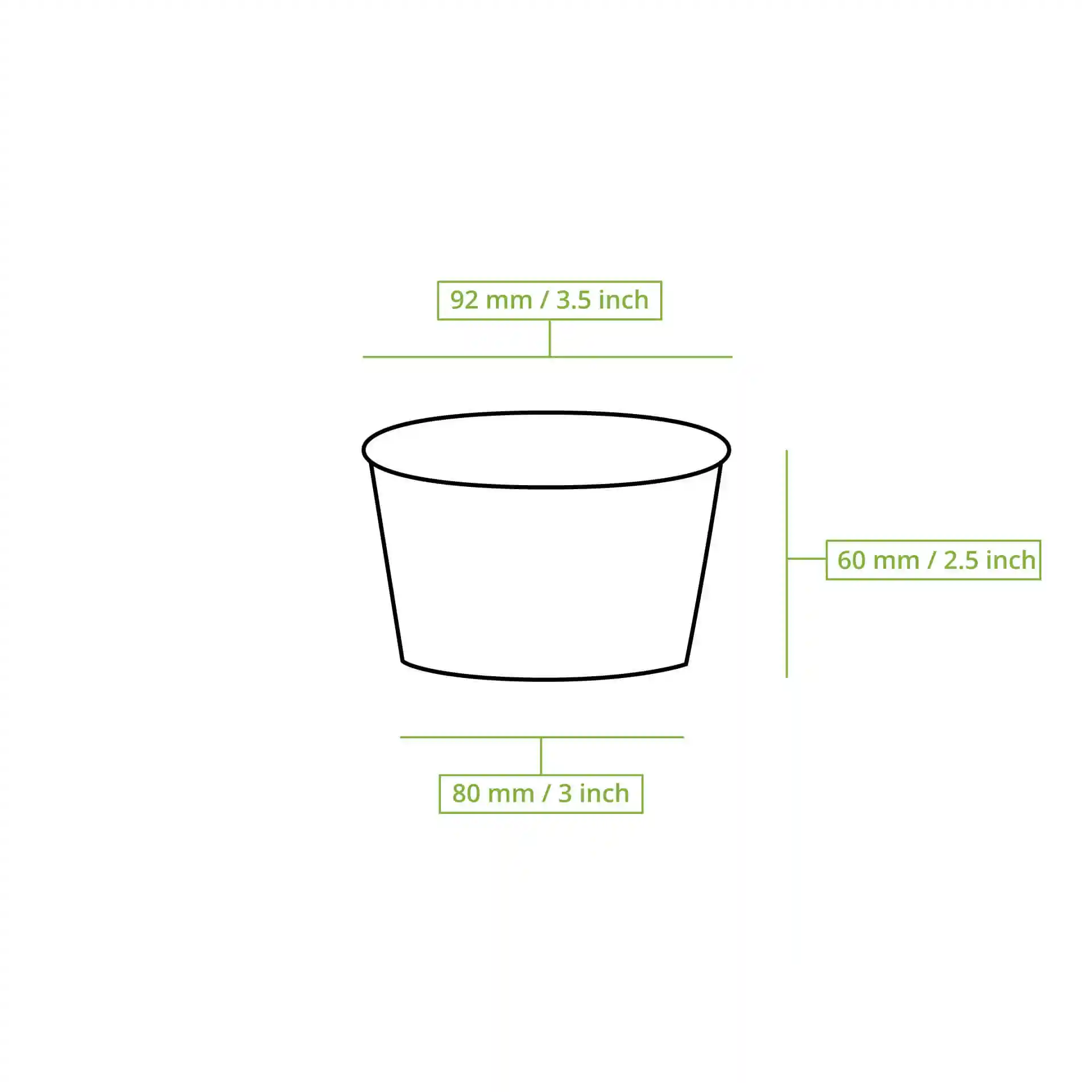 Schematic drawing of a round paper ice cream cup with dimensions: 92 mm top diameter, 60 mm height, and 80 mm bottom diameter.