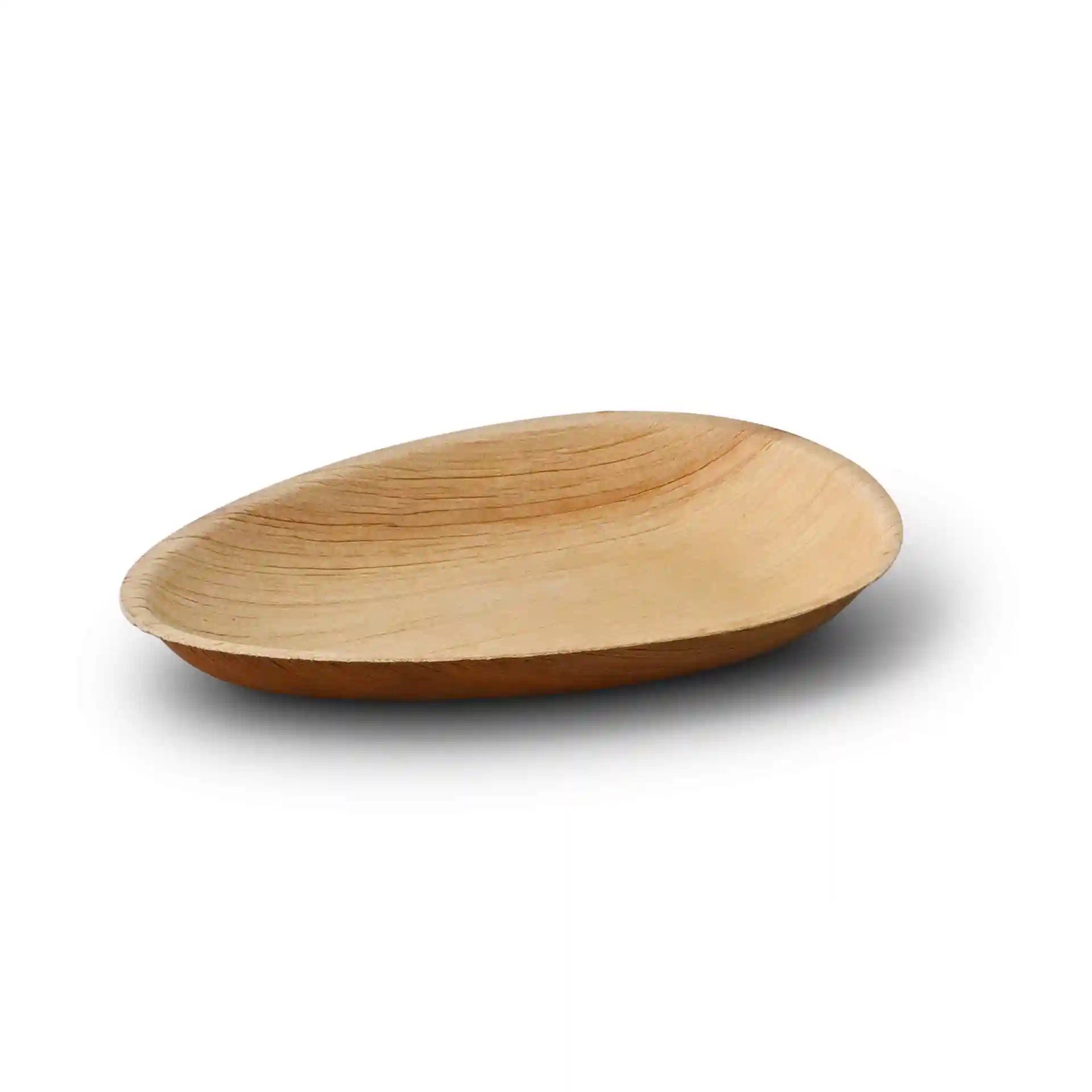 Shallow oval palm leaf plate with a natural grain finish, measuring 17 cm in length.