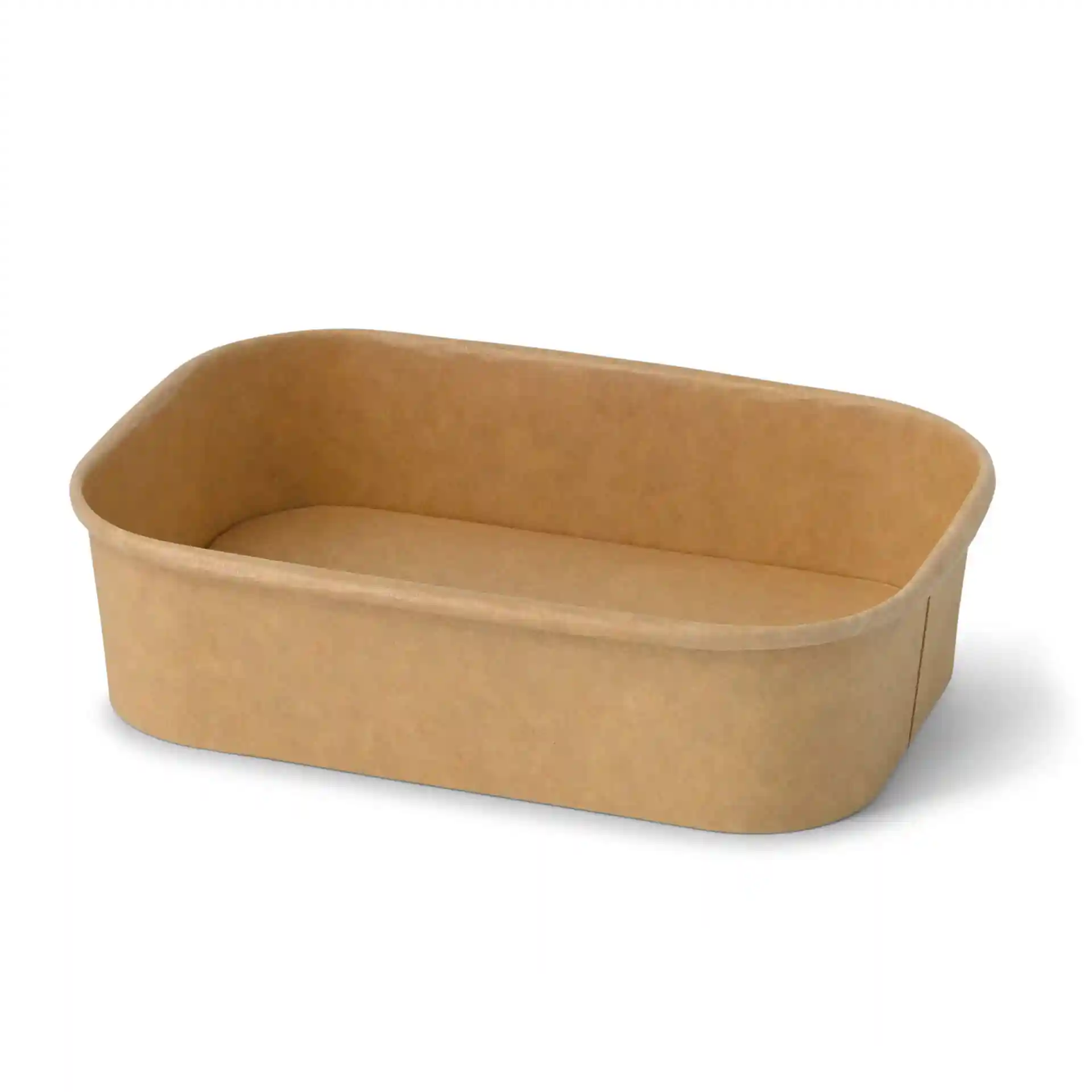 Rectangular brown cardboard food container, dimensions 17.5 x 12.5 x 4 cm, with a smooth interior surface.