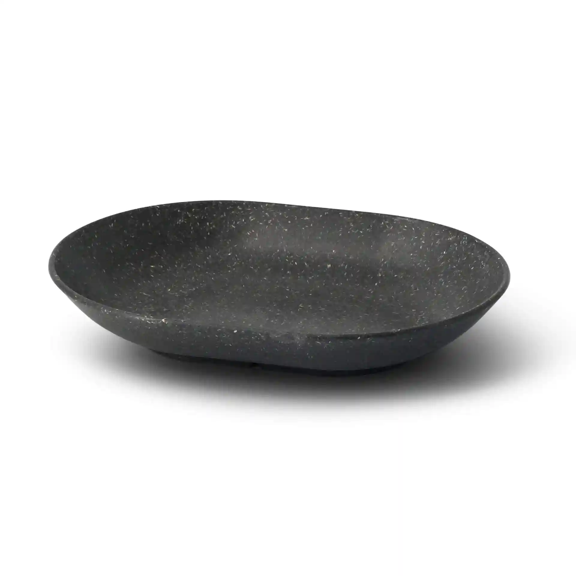 Oval grey reusable snack bowl with a depth of 32 mm, measuring 185 mm in length and 135 mm in width.