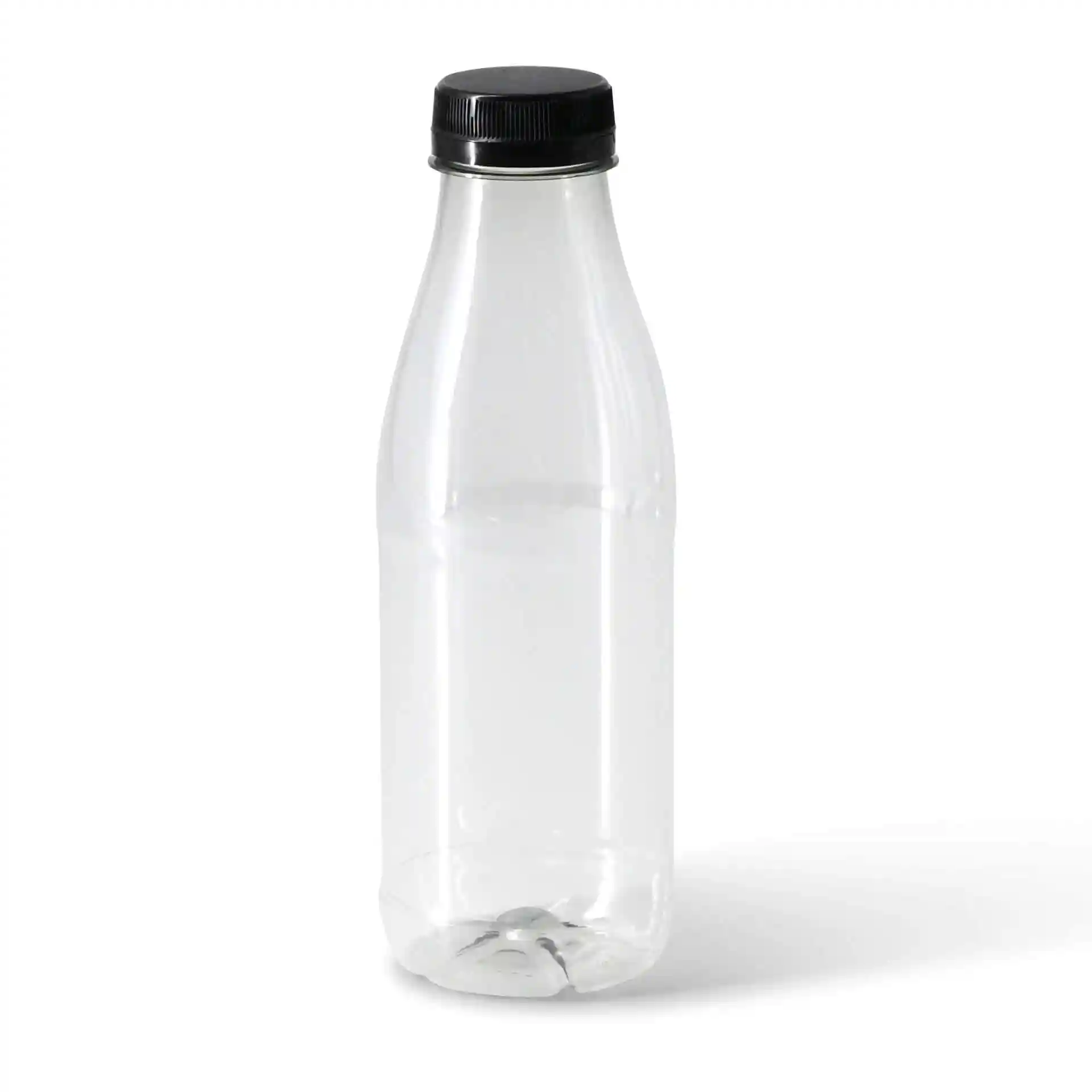 Clear rPET bottle with a black lid, 500 ml capacity, height of 199 mm, and diameter of 35 mm.