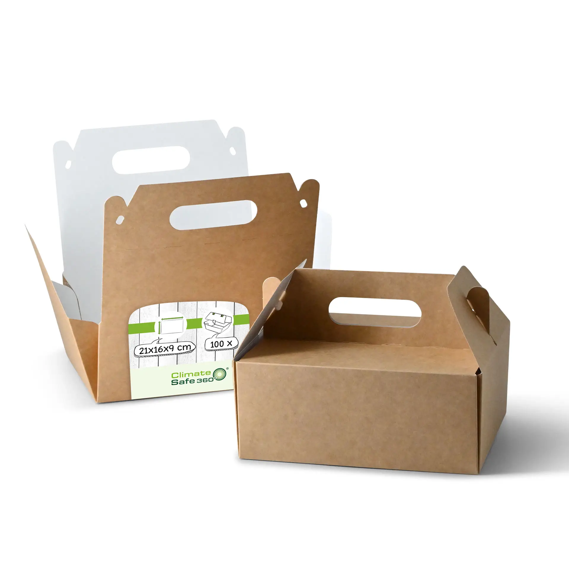 Kuchenbox aus Pappe mit Griff M, 21 x 16 x 9 cm, braun, faltbar