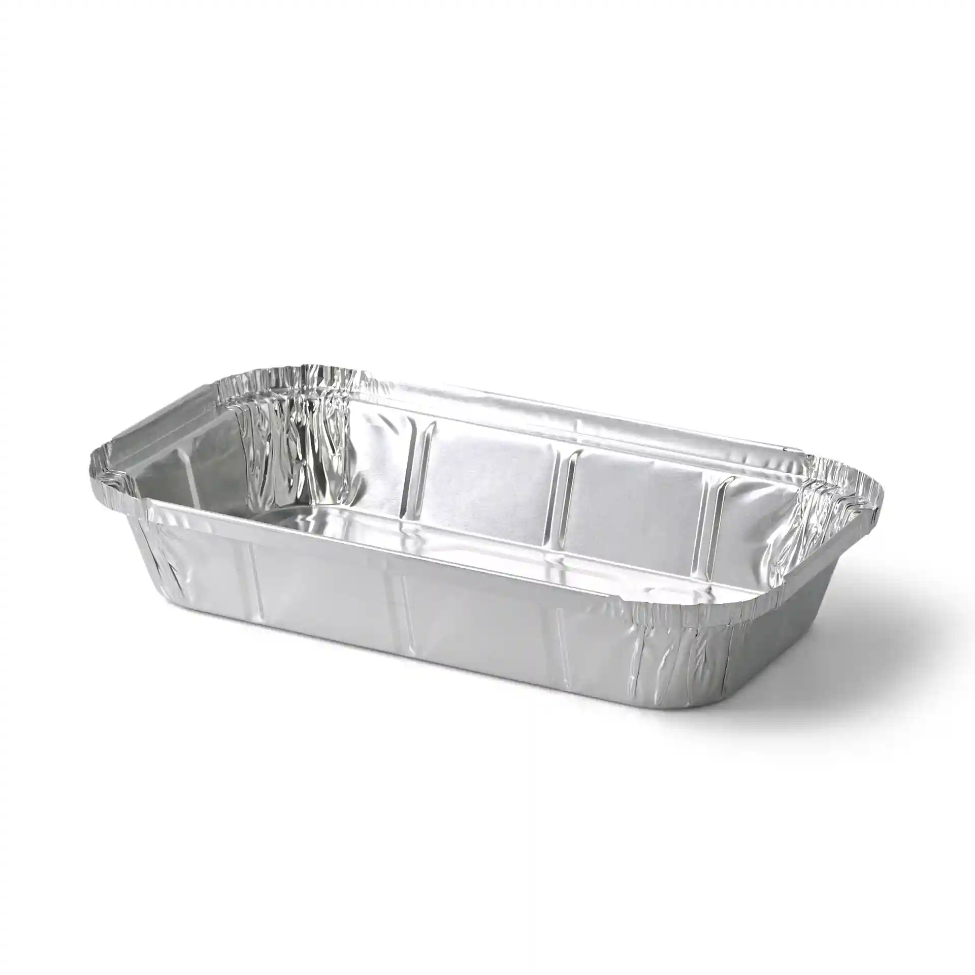 Rectangular aluminum container measuring 22.4 x 13.2 x 3.4 cm with a capacity of 650 ml.
