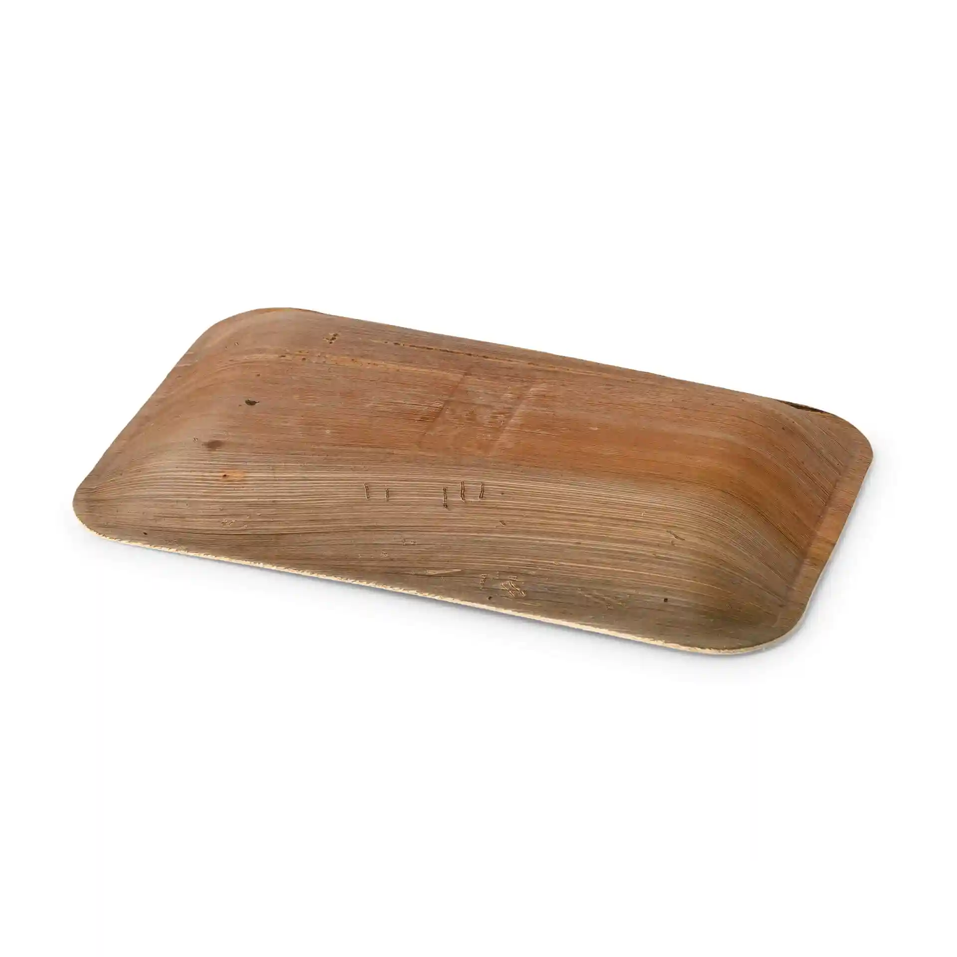 Flat rectangular palm leaf plate with a natural grain finish, measuring 25 x 15 cm.