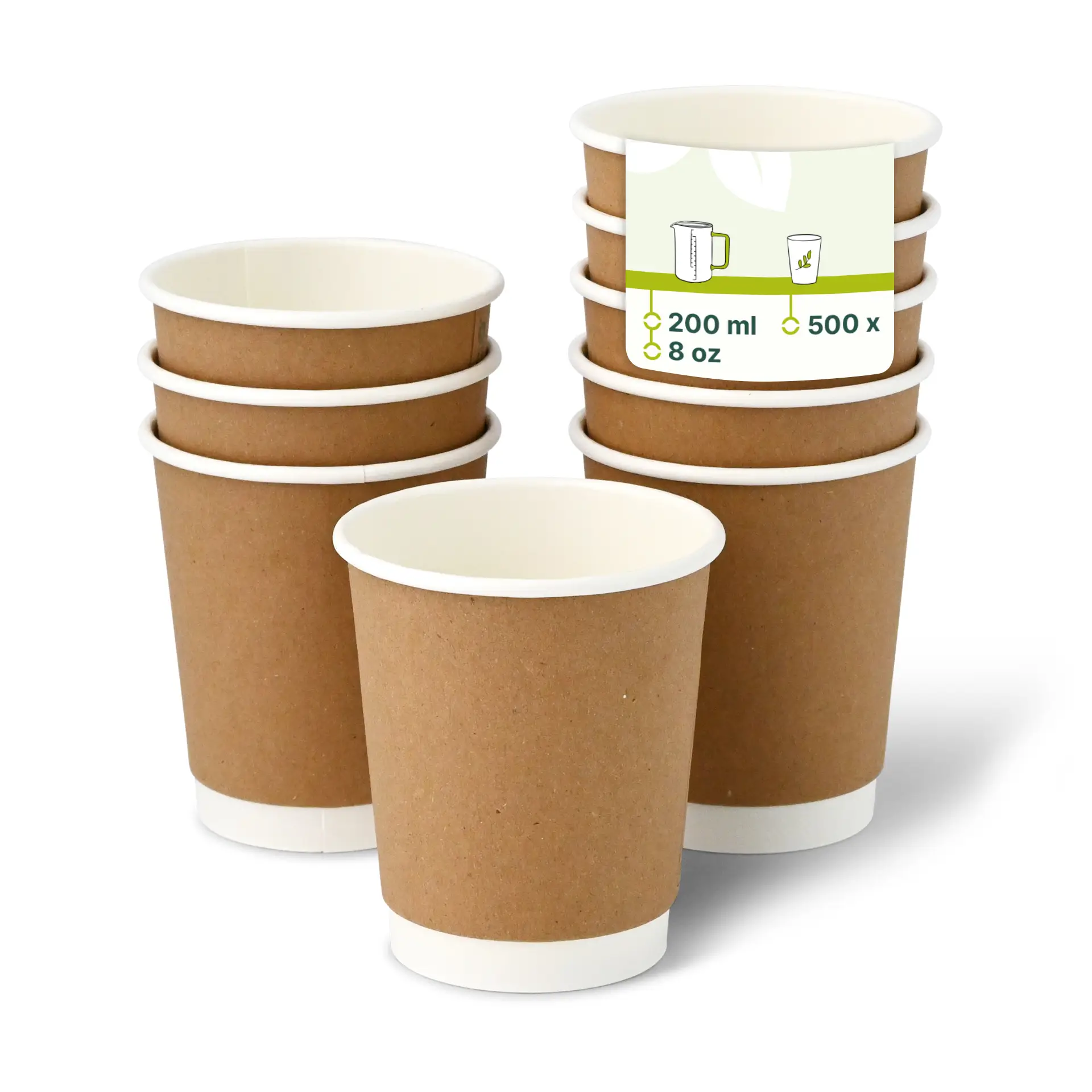 Coffee to go Becher aus Pappe, doppelwandig, 200 ml / 8 oz, Ø 80 mm, braun