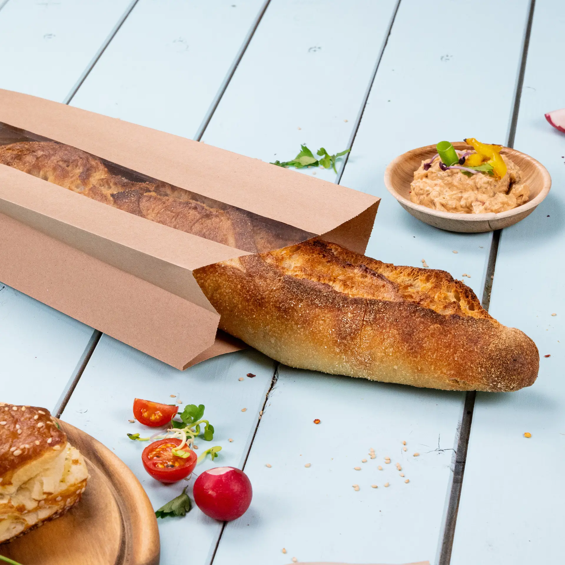 Flat paper bread bag with Window L, 20 x 11 x 41 cm, brown dre02148-baeckertueten-aus-papier-mit-fenster-l-20-x-11-x-41-cm-braun-5