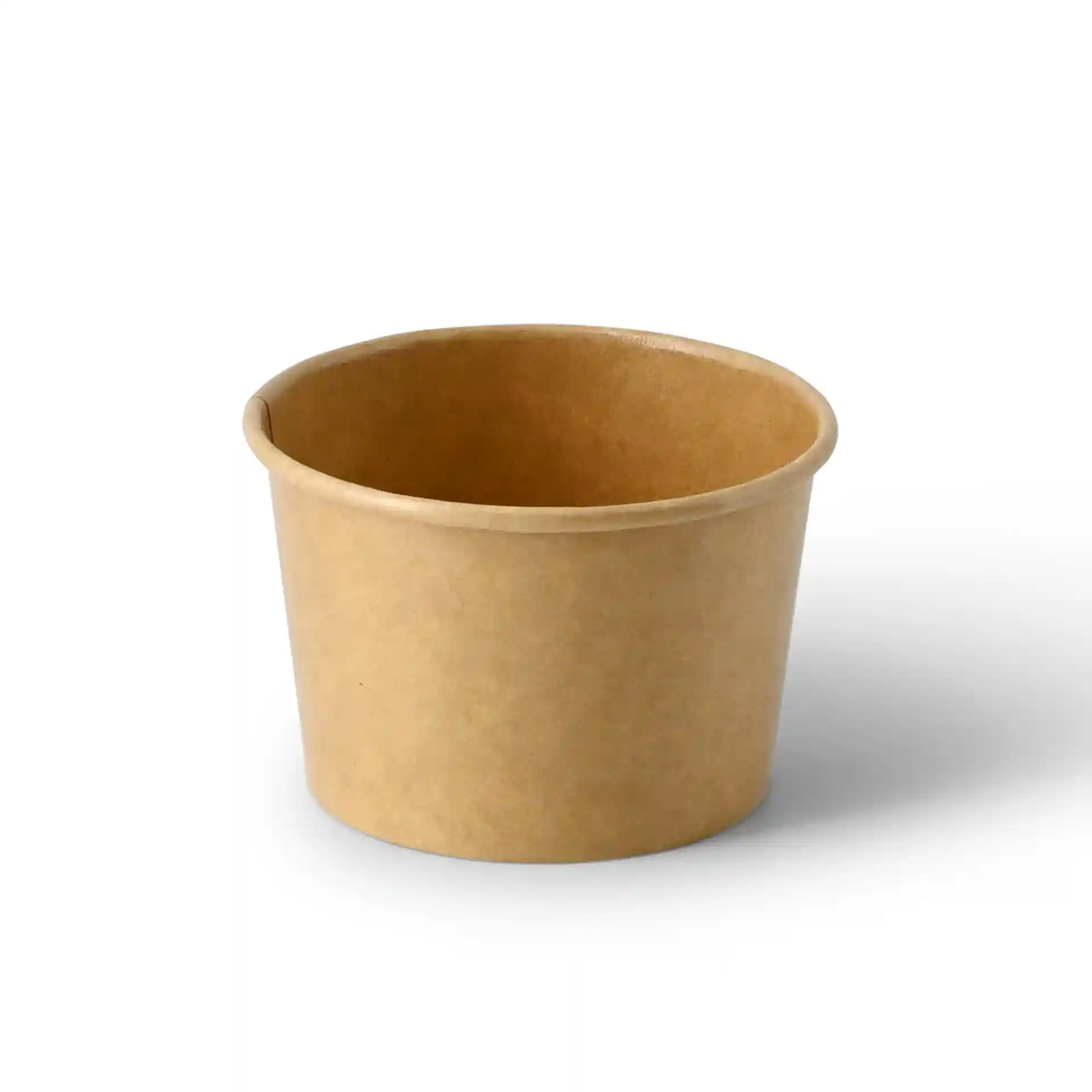 Brown cardboard ice cream cup with a diameter of 76 mm and a height of 50 mm, holding 75 ml.