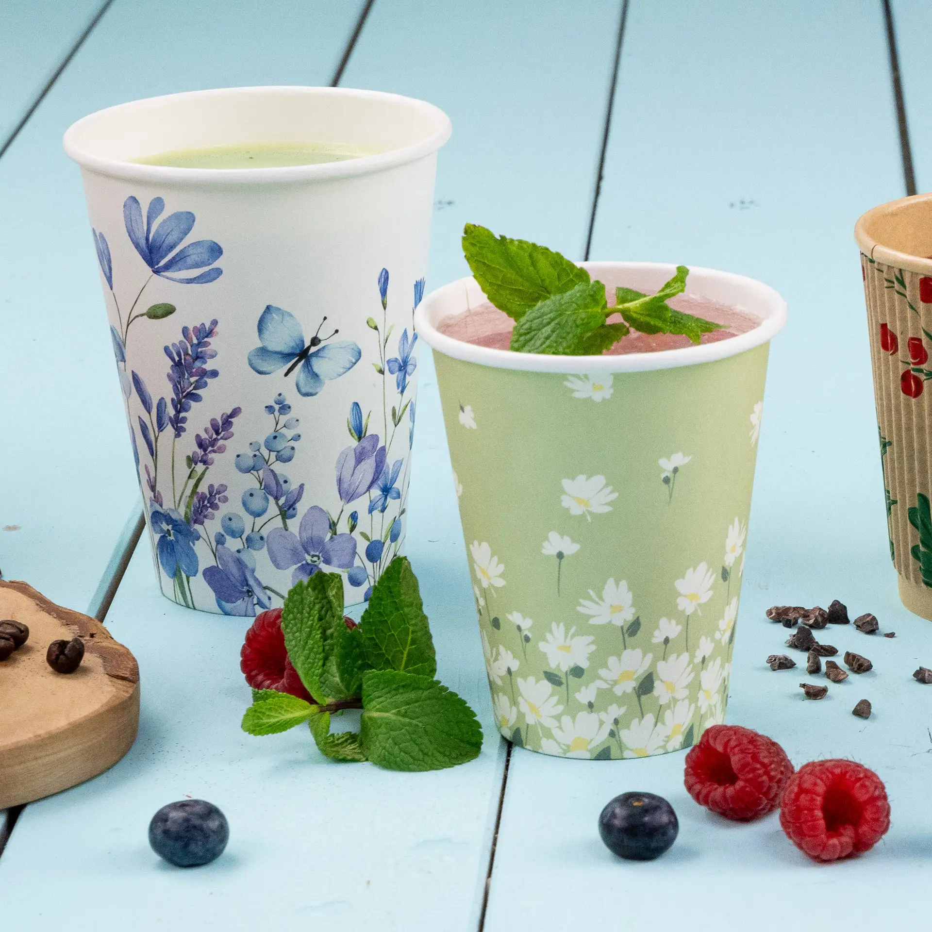 8 oz Paper cups spring 'Daisies' single wall, Ø 80 mm, green 8 oz Paper cups spring 'Daisies' single wall, Ø 80 mm, green