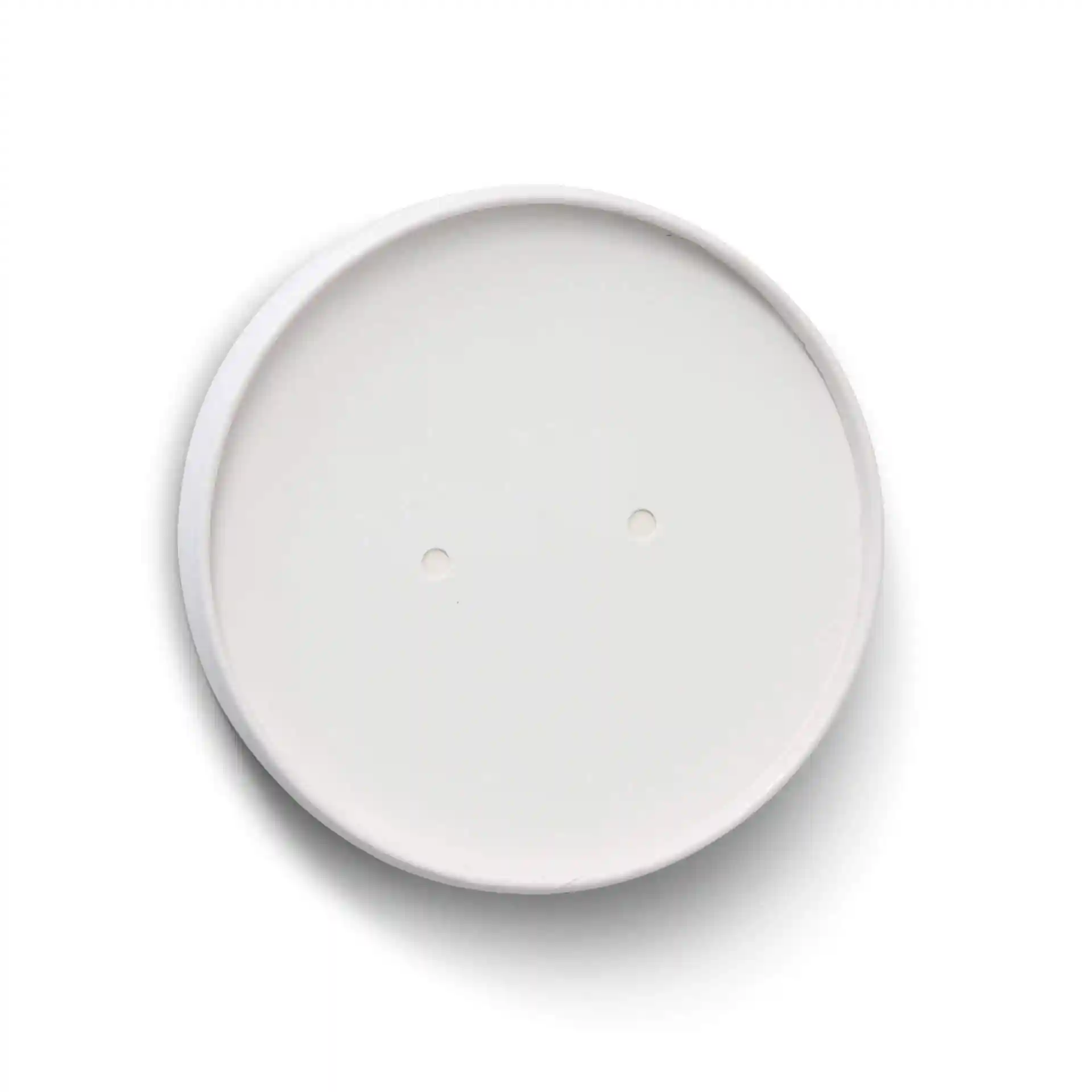 Round white cardboard lid with two small holes, diameter 98 mm and height 17 mm.