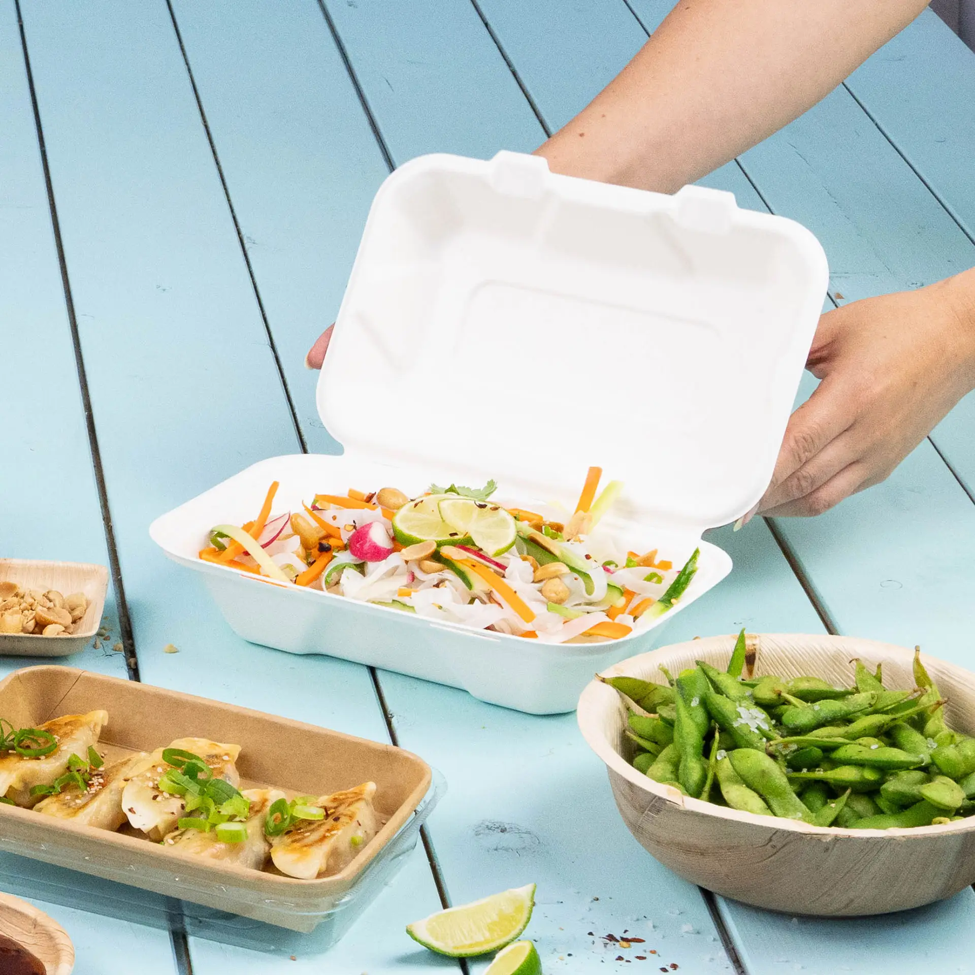 Take-away Boxen aus Zuckerrohr 23 x 15,5 x 7,5 cm, rechteckig